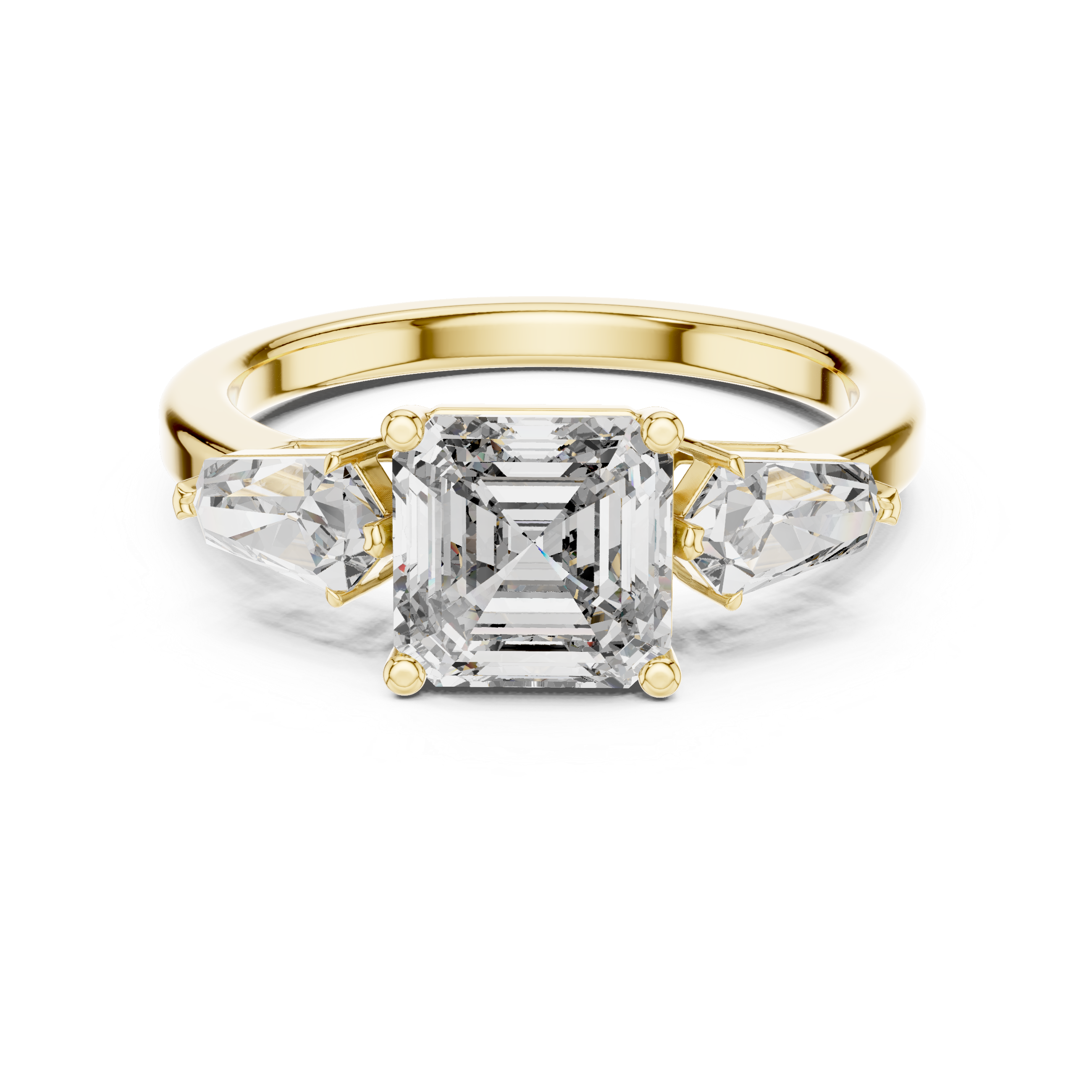 The Eton Ring - Asscher Cut Solitaire with Kite Diamond Side Stones