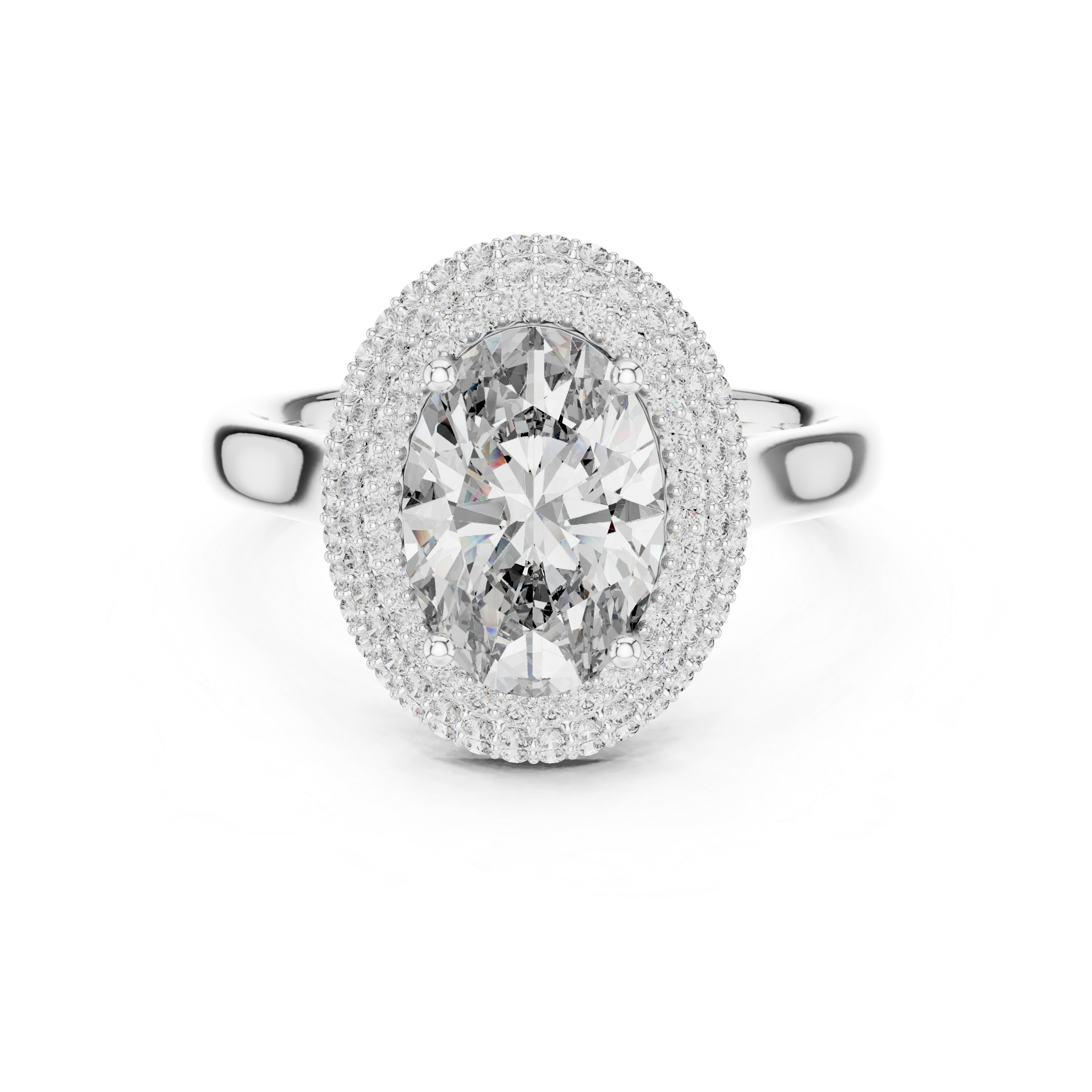 The Como Ring - Oval Cut Solitaire with Domed Pavé Halo