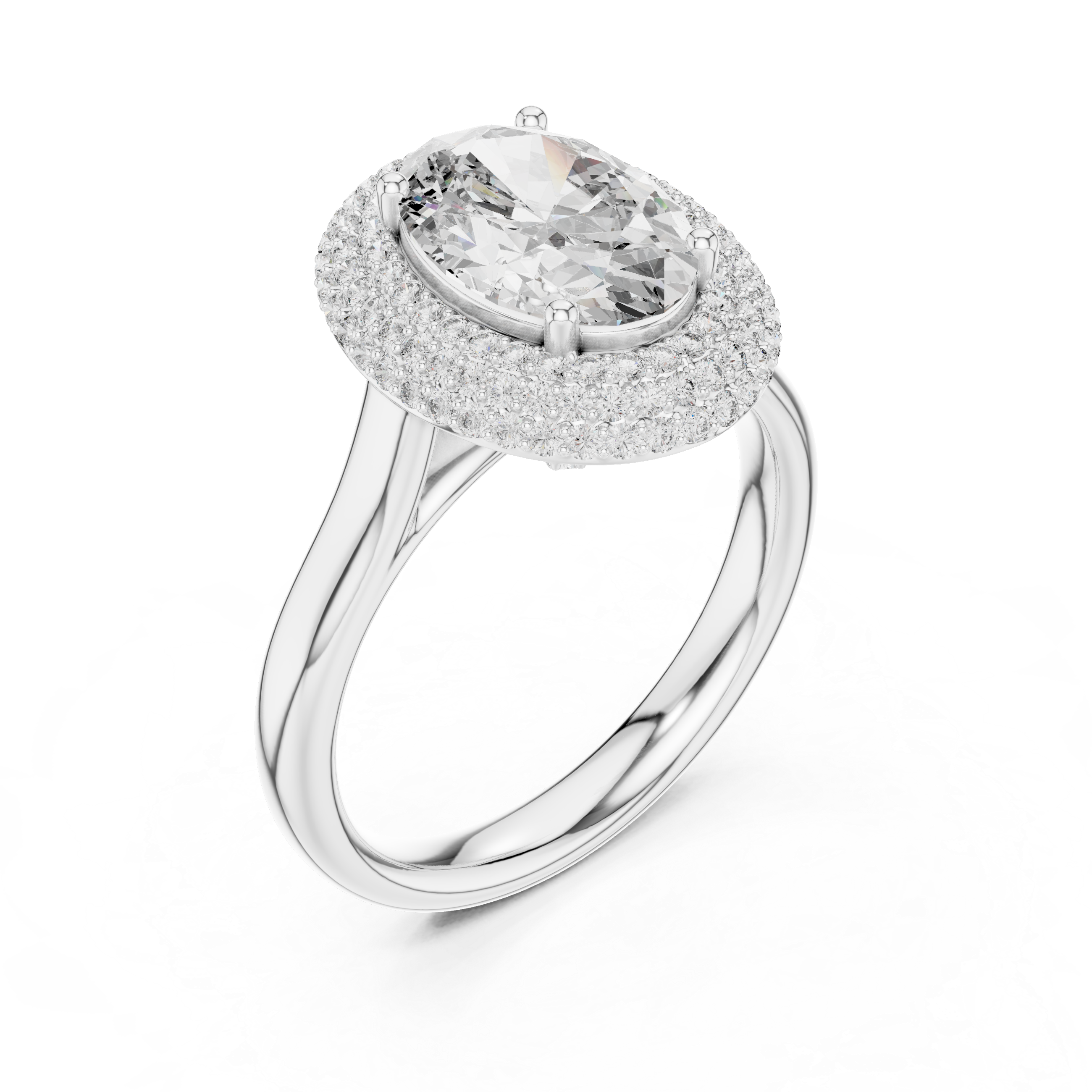 The Como Ring - Oval Cut Solitaire with Domed Pavé Halo