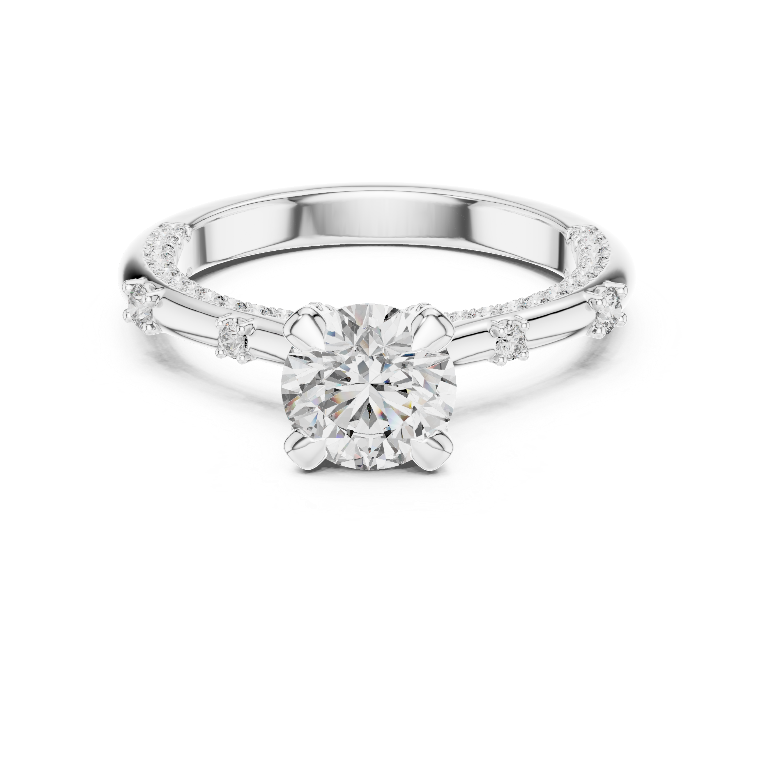 The Menaggio Ring - Round Brilliant Solitaire with Diamond Pavé Shank