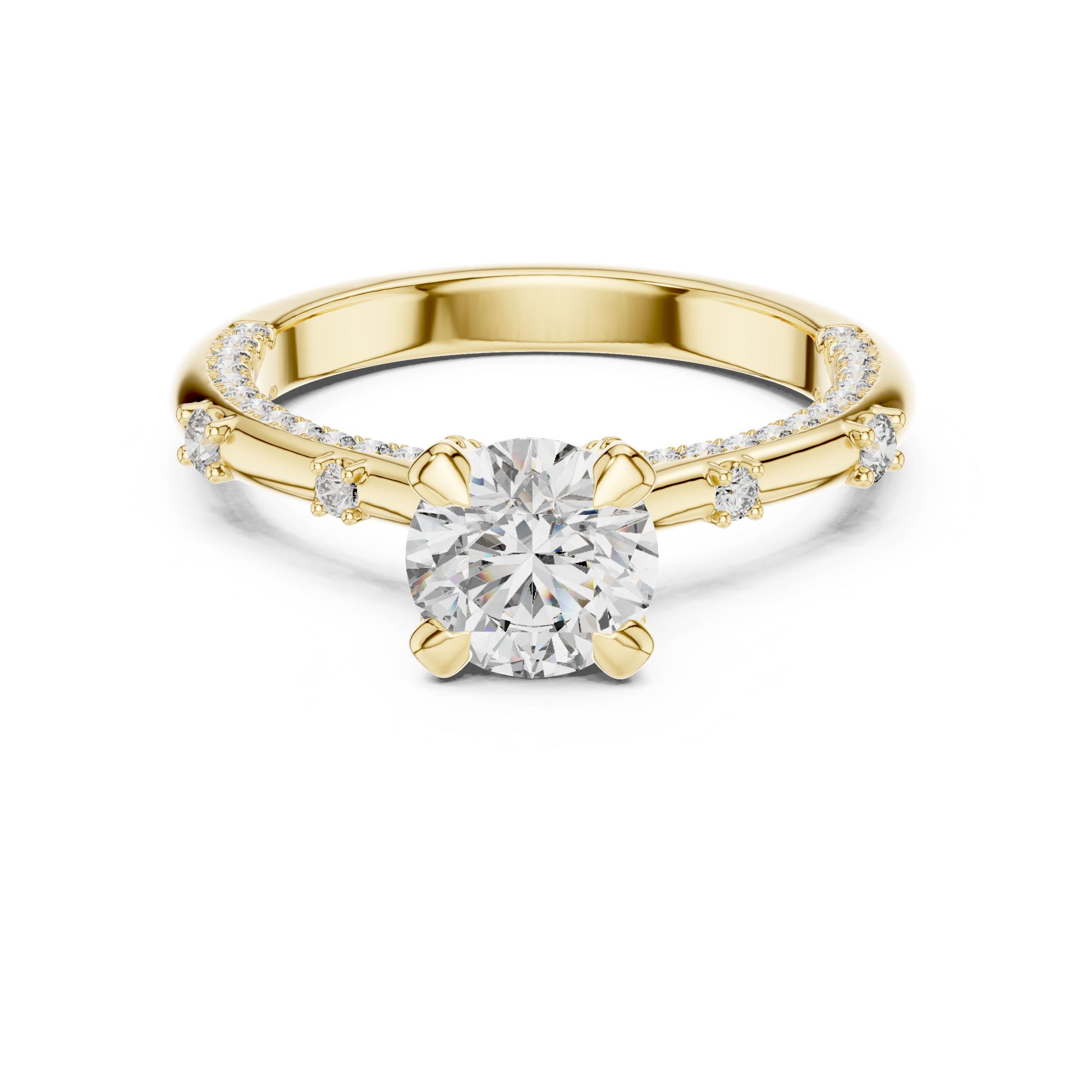 The Menaggio Ring - Round Brilliant Solitaire with Diamond Pavé Shank
