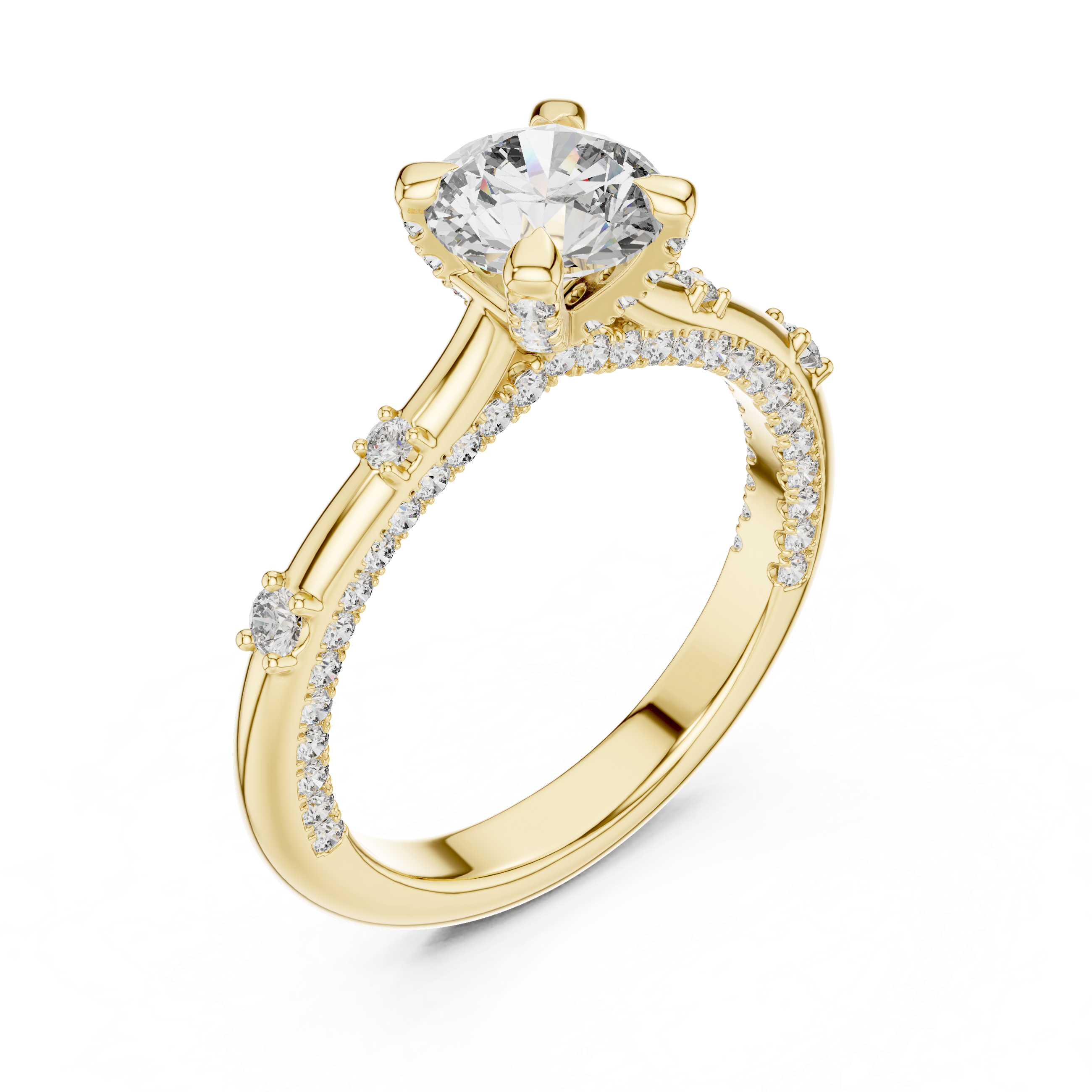 The Menaggio Ring - Round Brilliant Solitaire with Diamond Pavé Shank