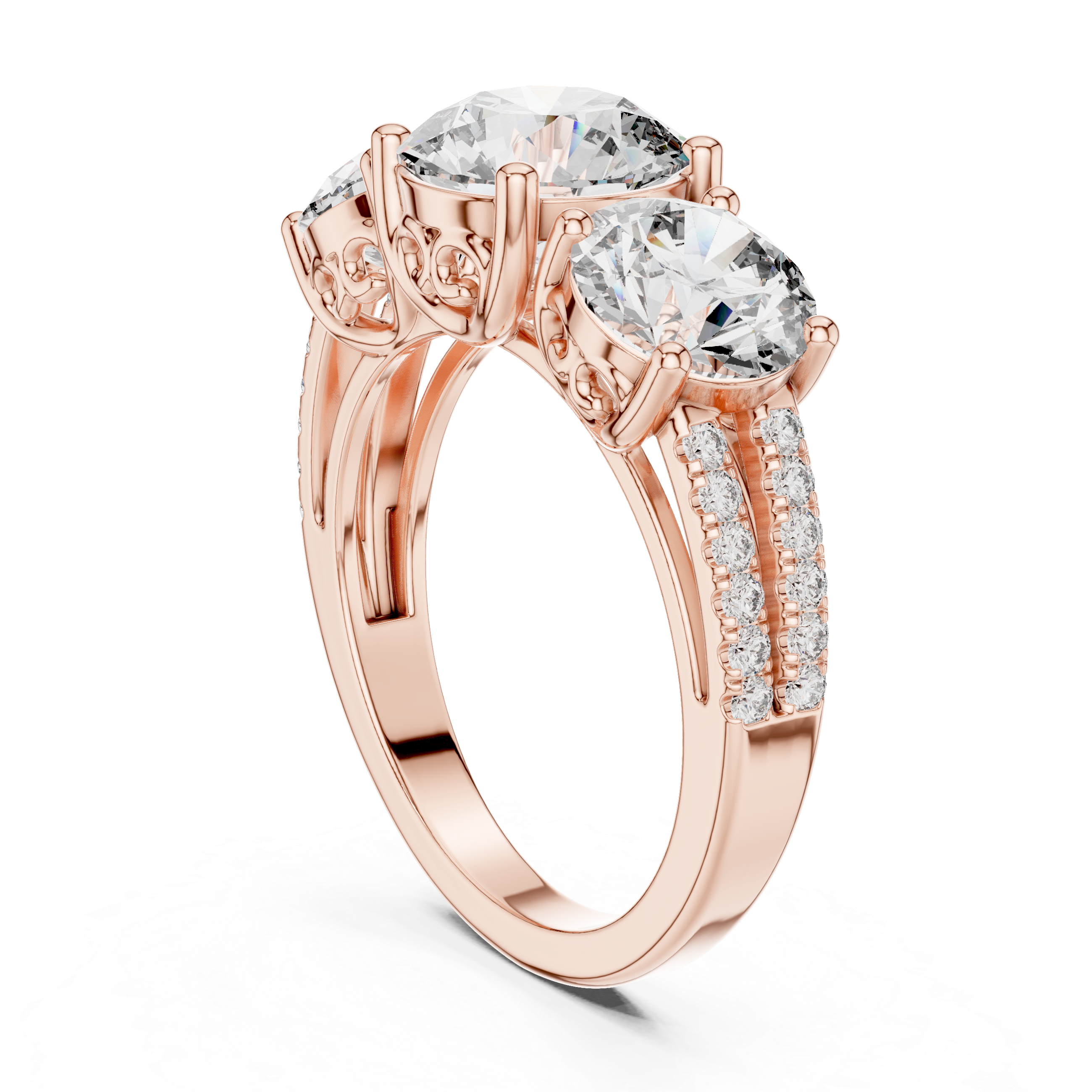 The Frascati Ring - Round Diamond Trilogy Ring with Trellis Gallery