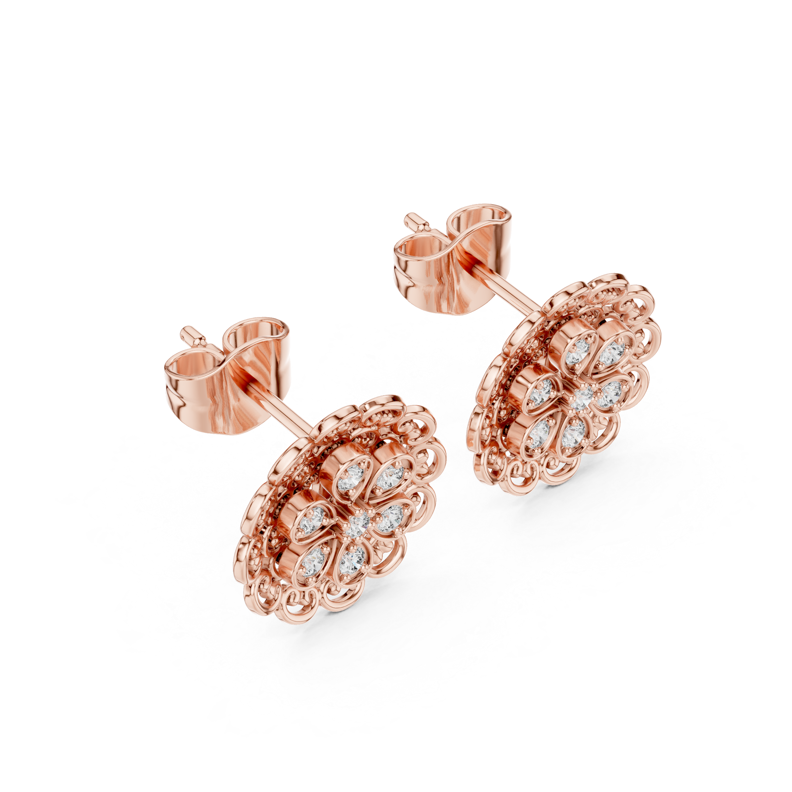 The Beaconsfield Earring - Floral Pave-Set Heirloom Studs