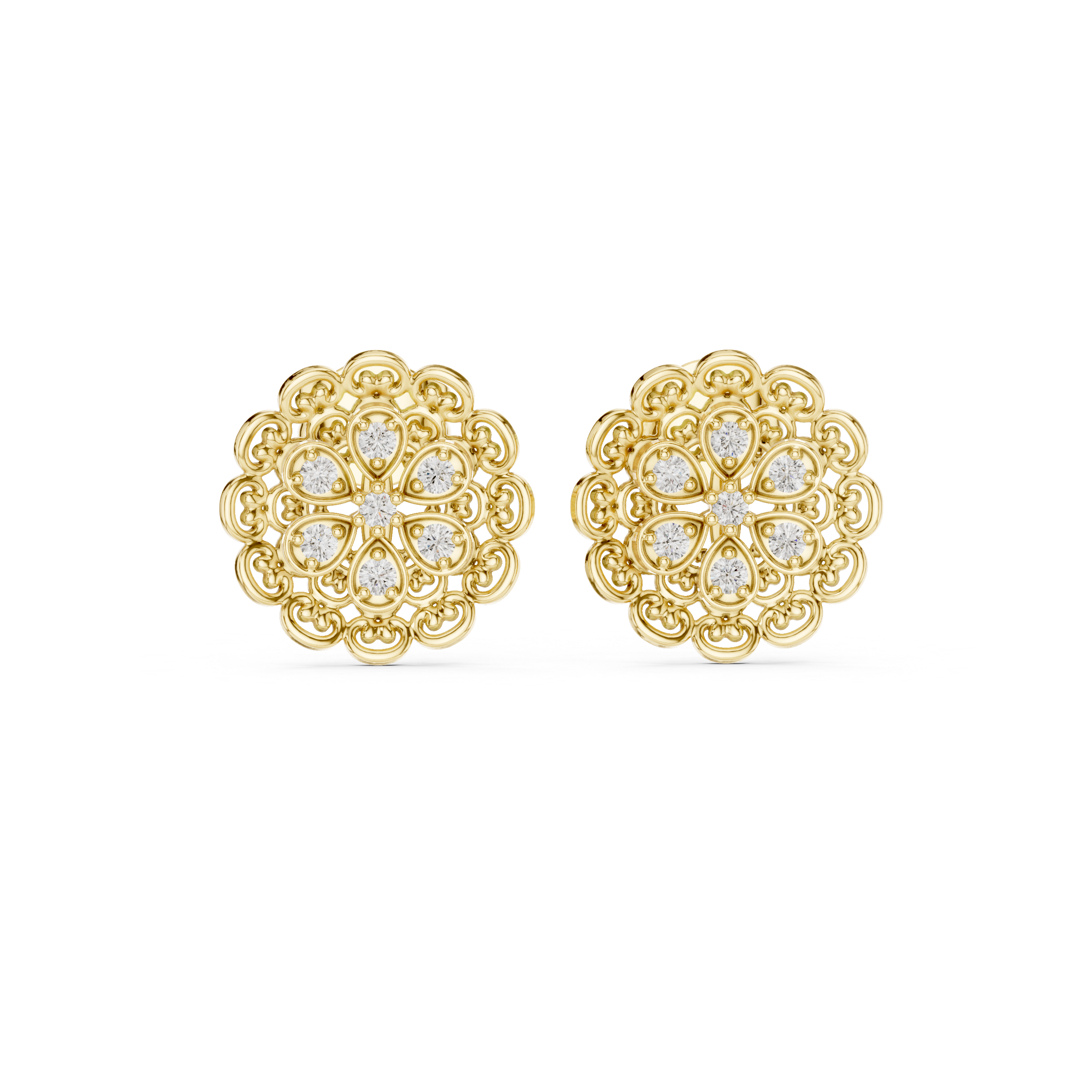 The Beaconsfield Earring - Floral Pave-Set Heirloom Studs