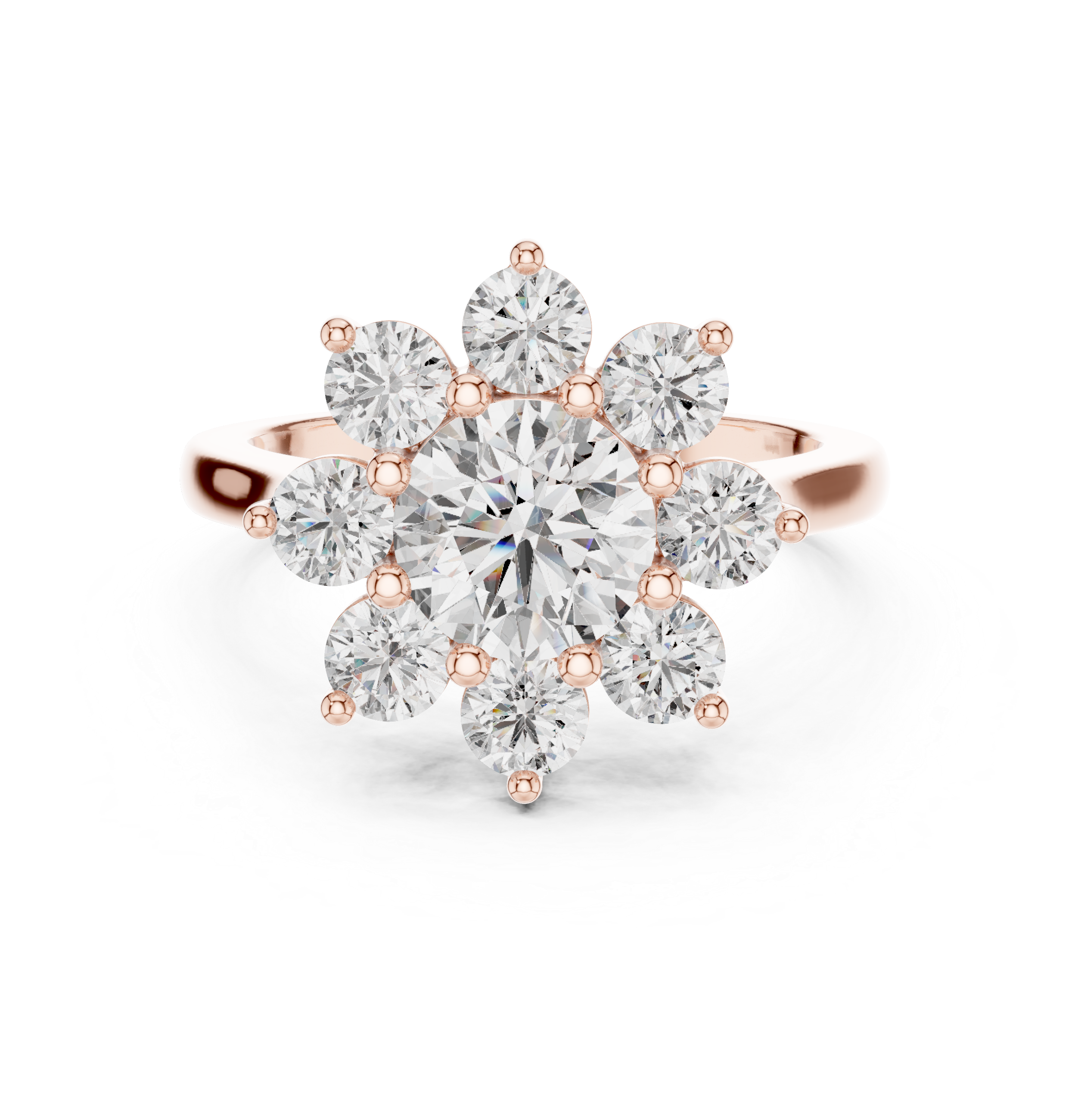 The Palanga Ring - Round Cut Floral Sunburst Halo Engagement Ring