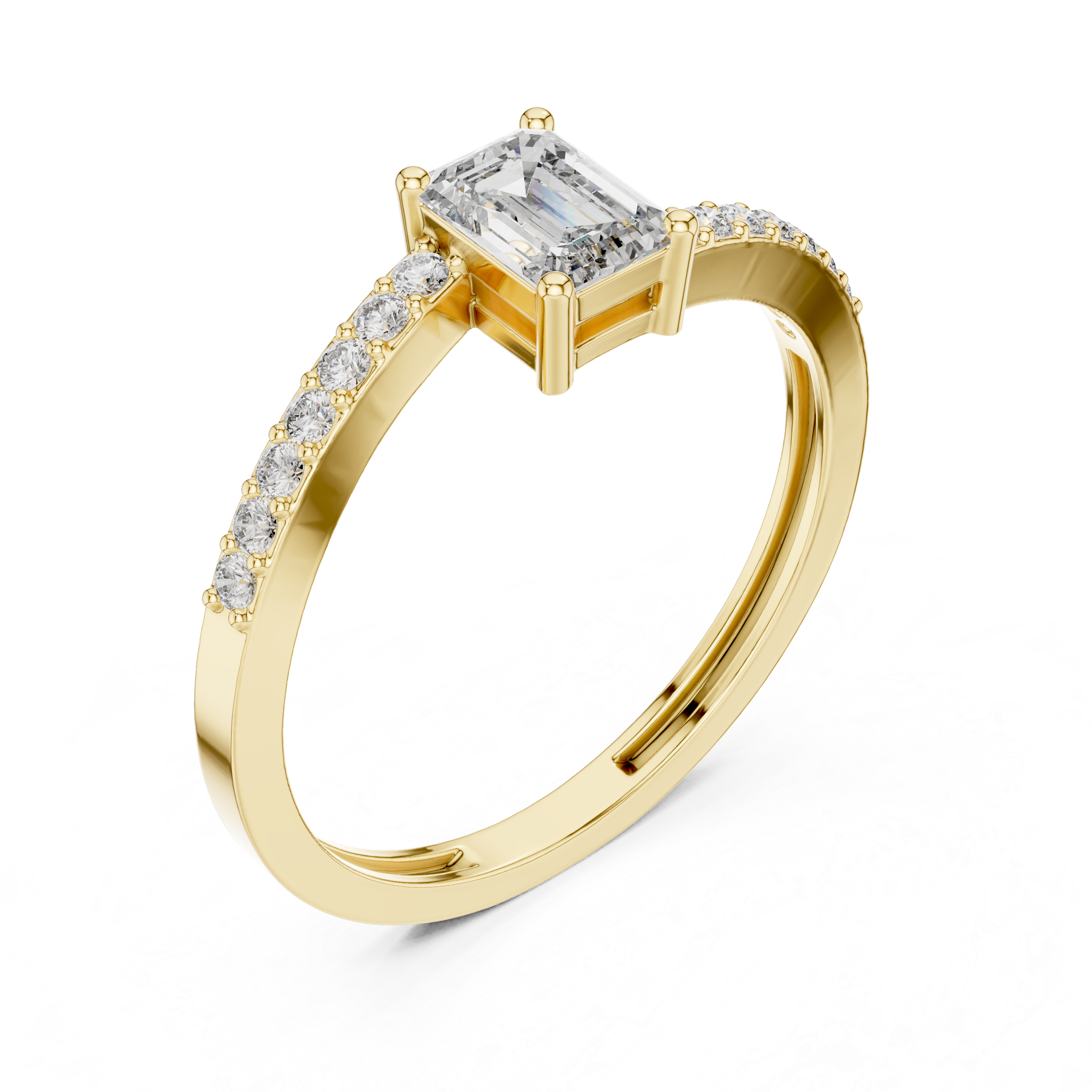 The Tornio Ring - Emerald Cut Bypass Pavé Engagement Ring