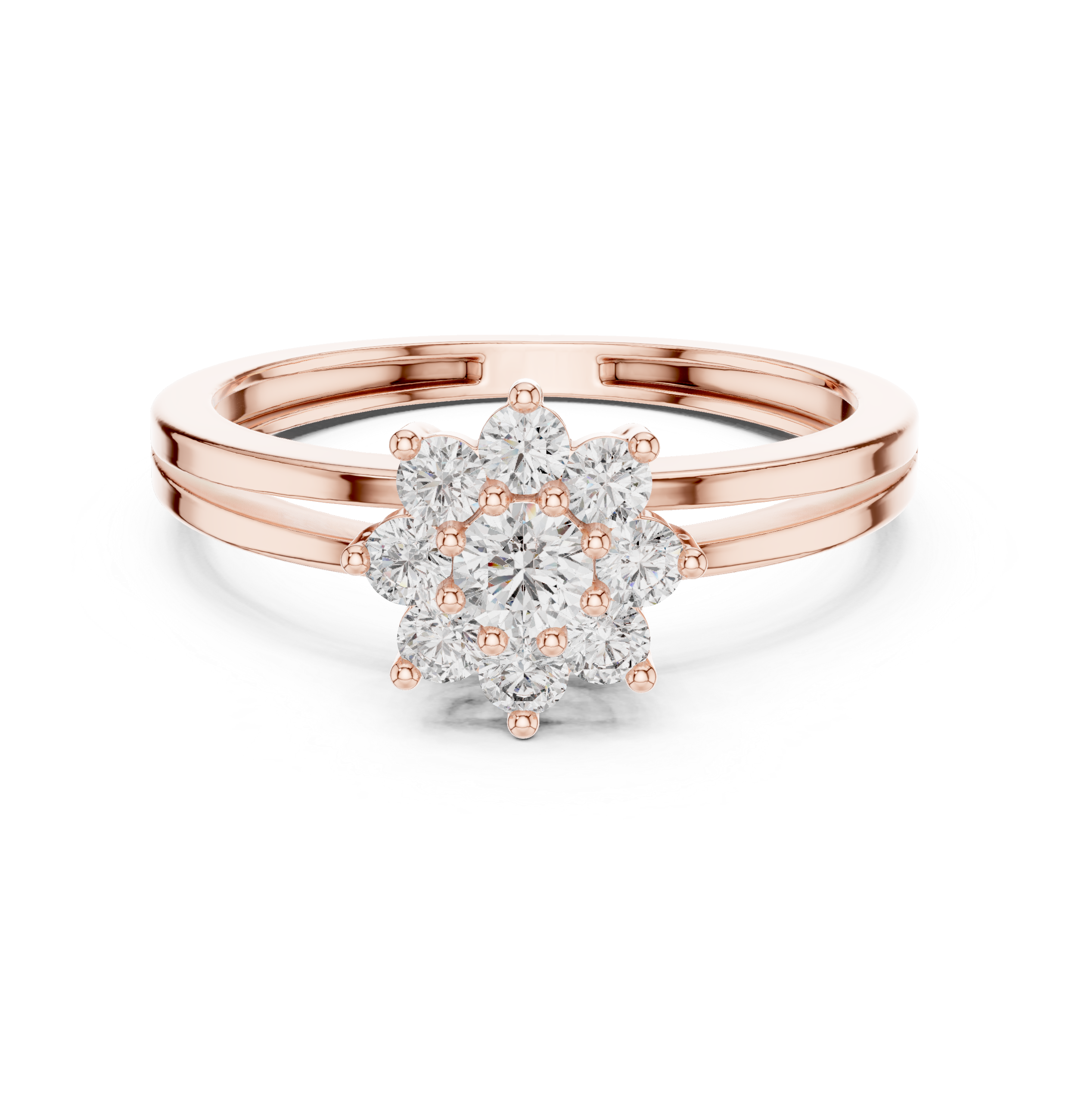 The Kuopio Ring - Round Cut Floral Cluster Split Shank Ring