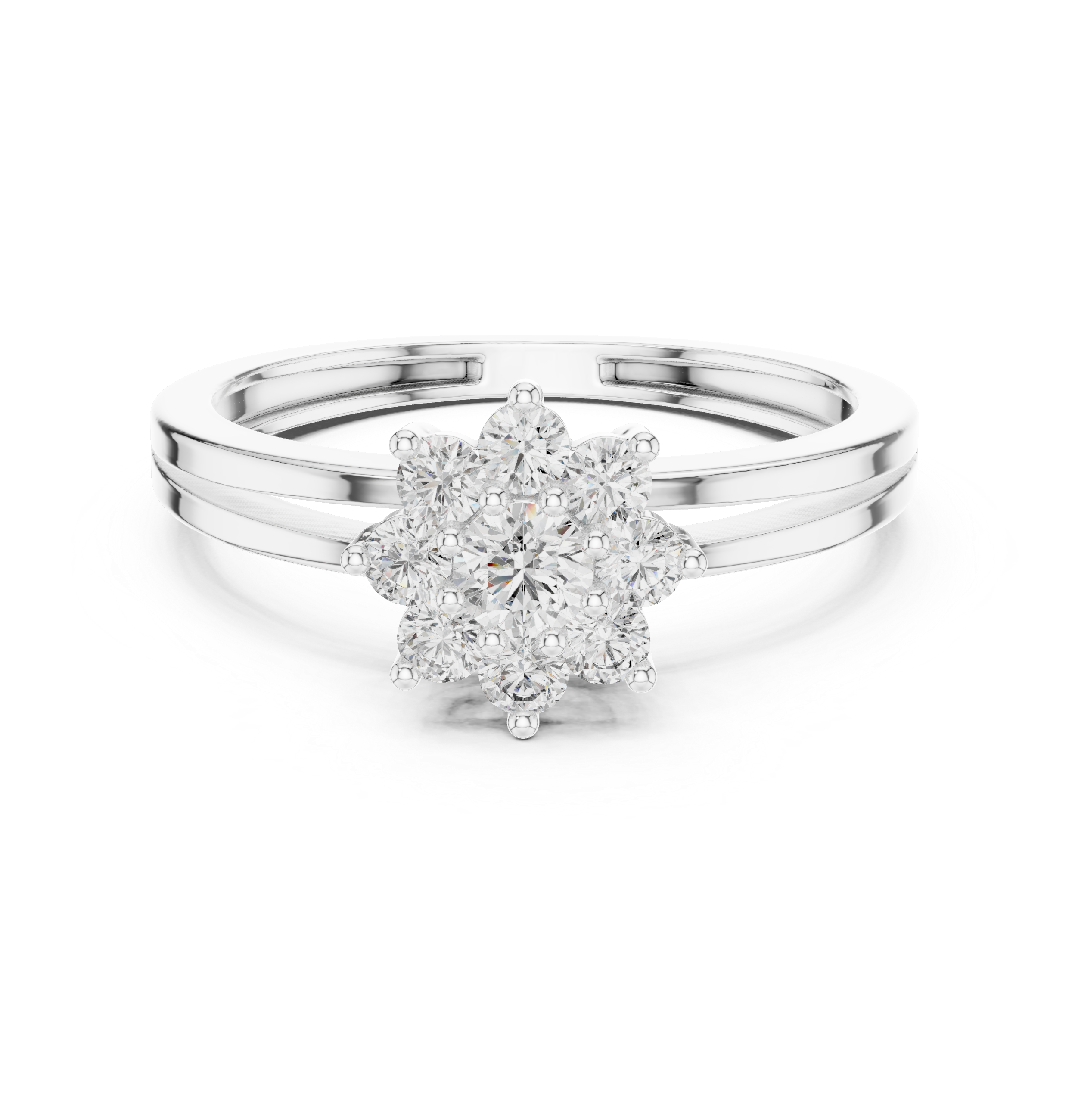 The Kuopio Ring - Round Cut Floral Cluster Split Shank Ring