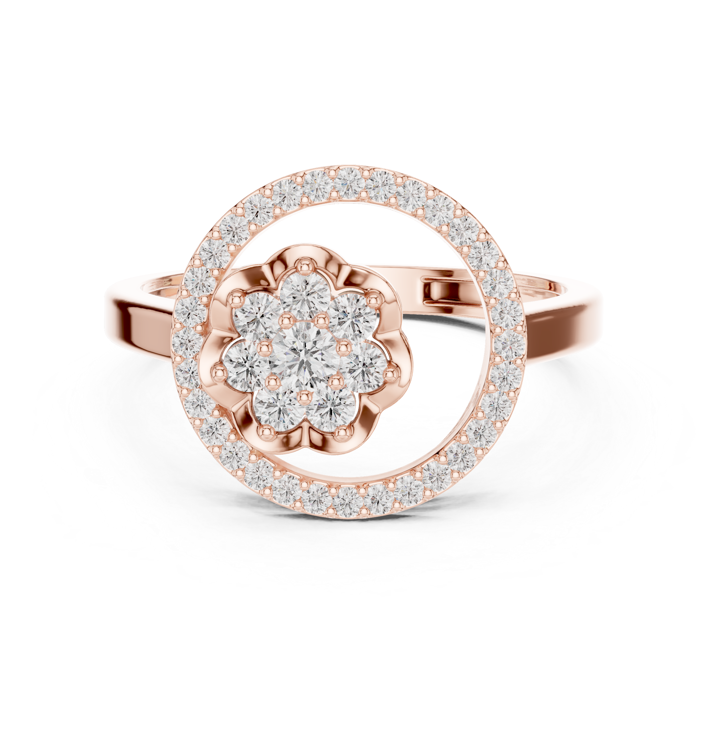 The Pori Ring - Round Cut Floating Floral Orbit Diamond Ring