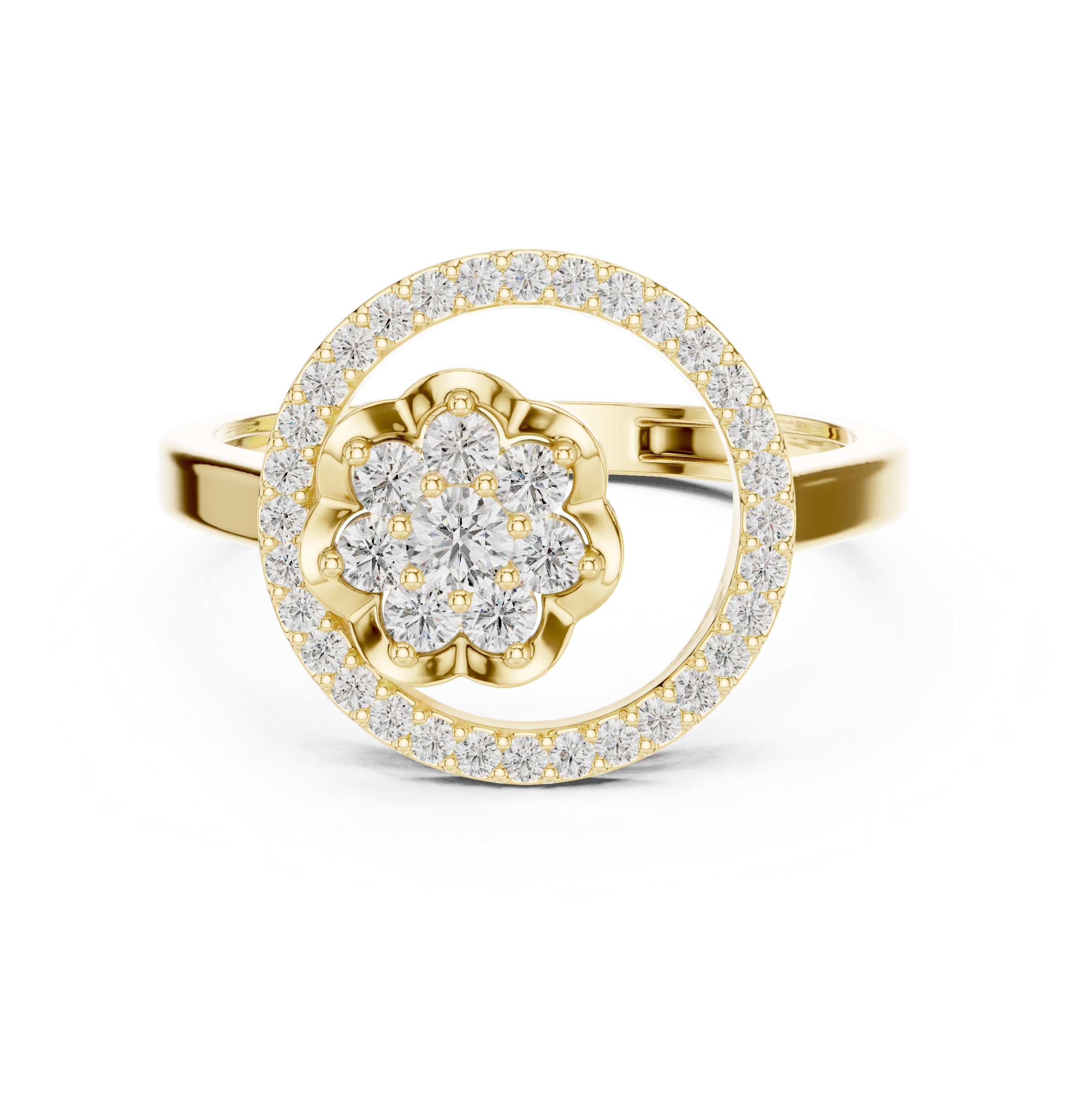 The Pori Ring - Round Cut Floating Floral Orbit Diamond Ring