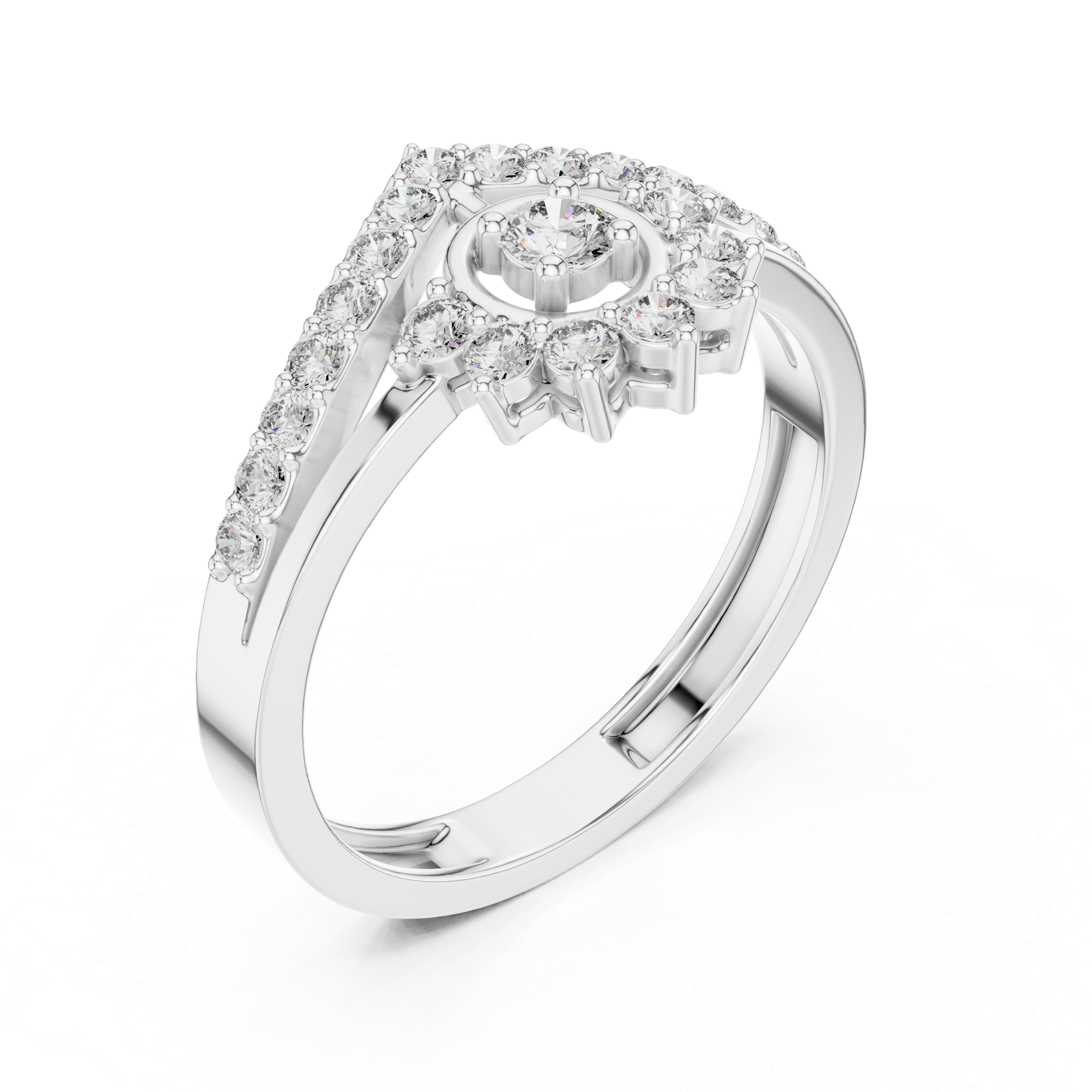 The Rovaniemi Ring - Round Cut Geometric Chevron Tiara Ring