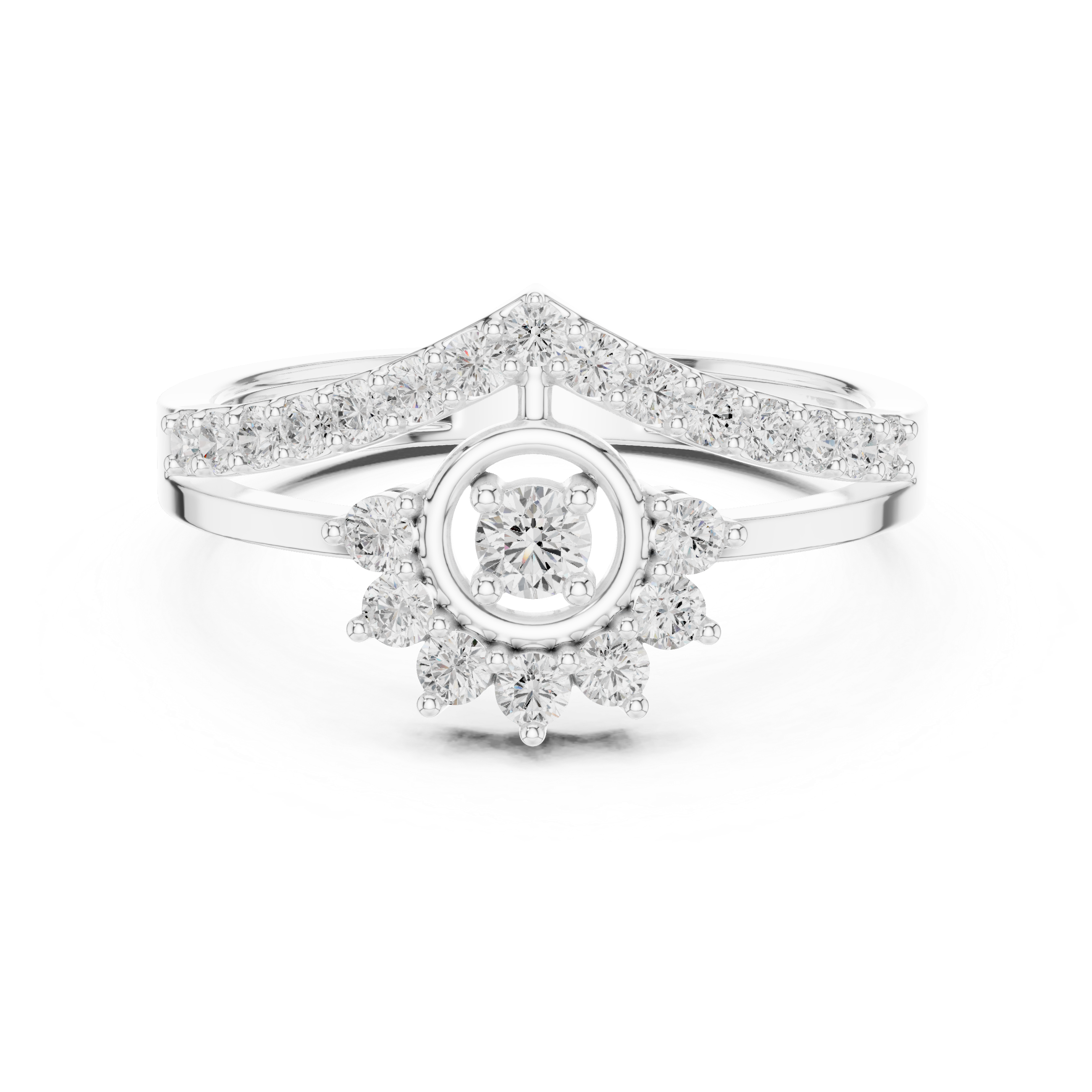 The Rovaniemi Ring - Round Cut Geometric Chevron Tiara Ring