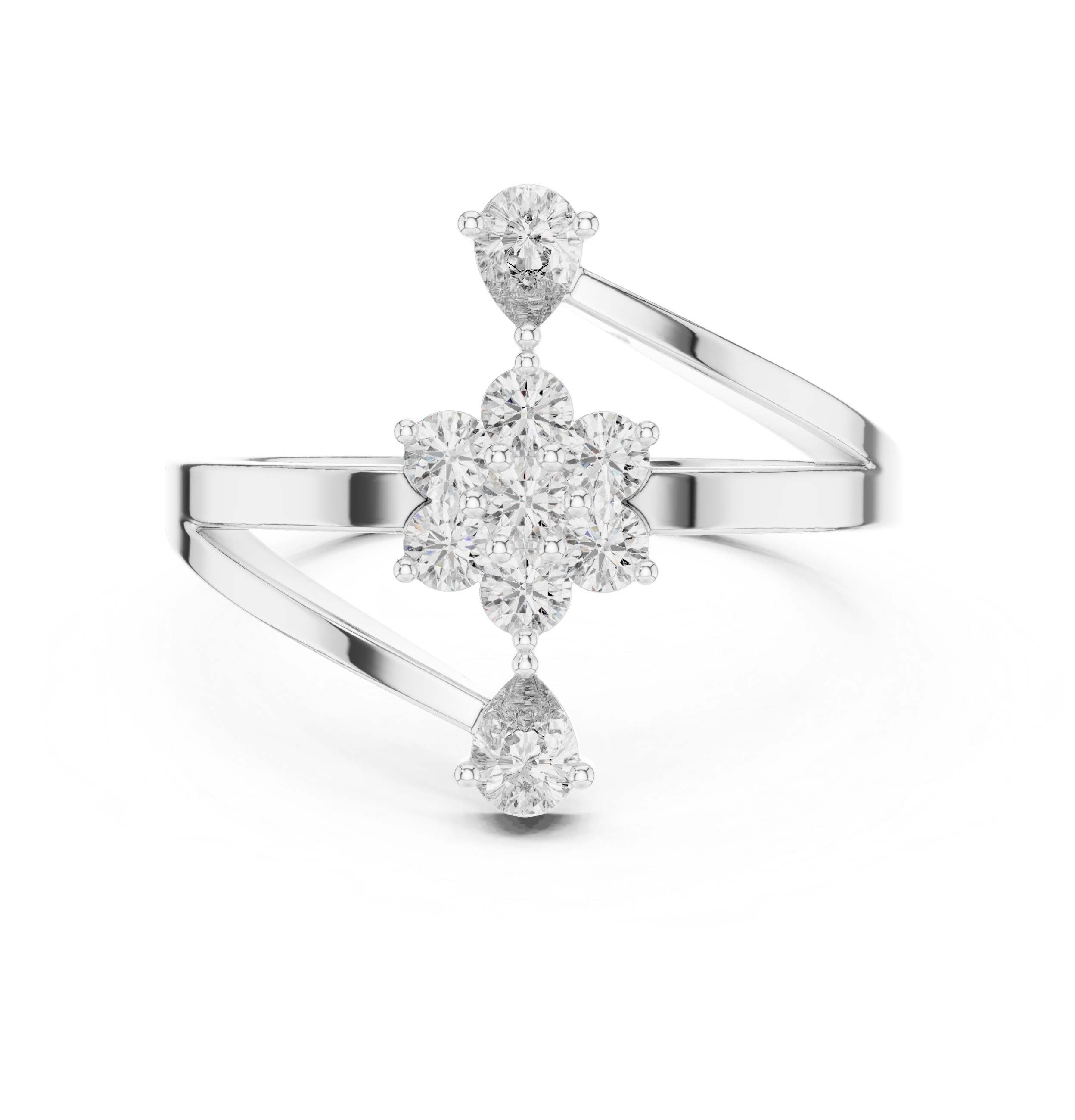 The Helsinki Ring - Pear & Round Cut Floral Bypass Ring