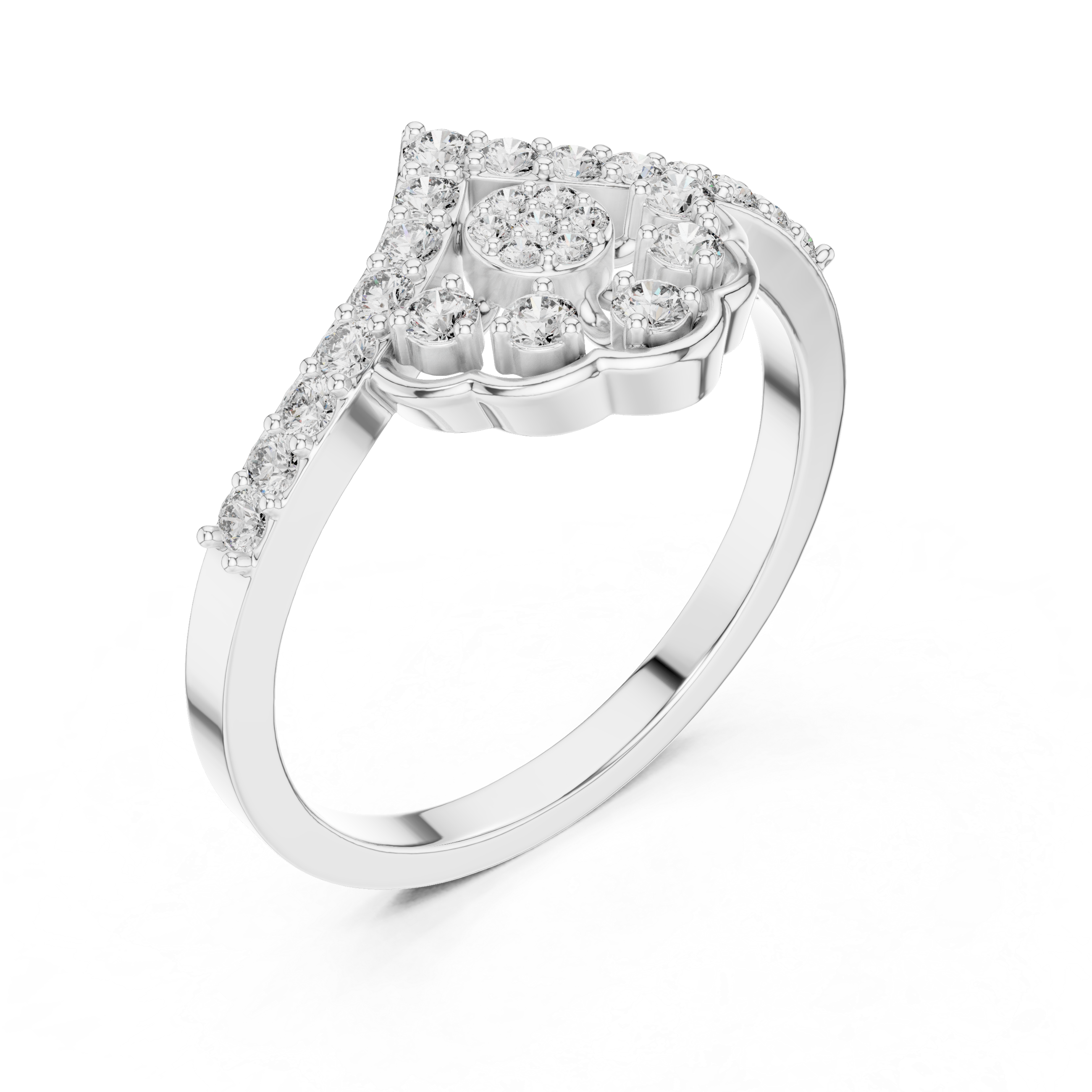 The Espoo Ring - Round Cut Floral Tiara Chevron Diamond Ring