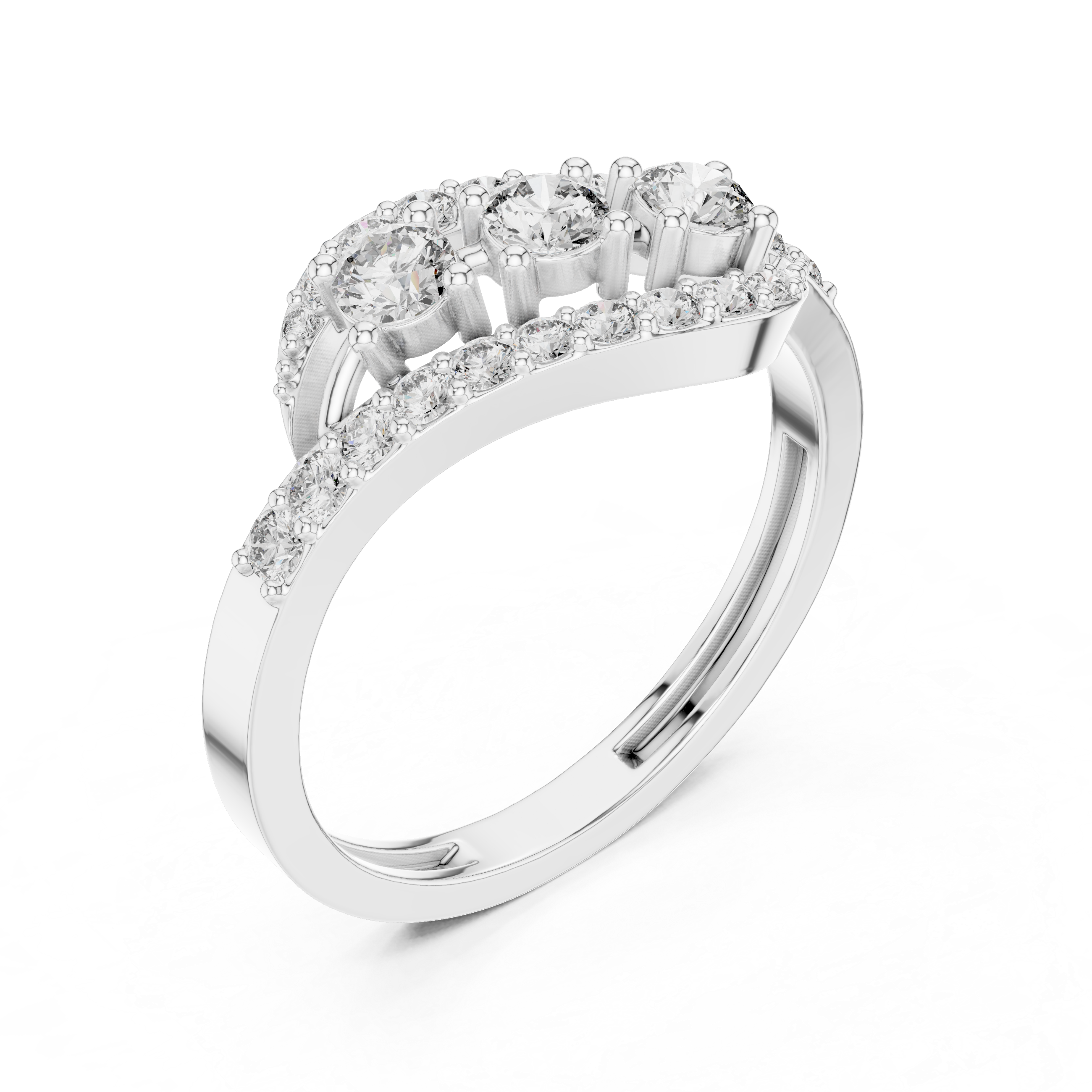 The Svendborg Ring - Round Cut Triple-Stone Wave Bypass Ring