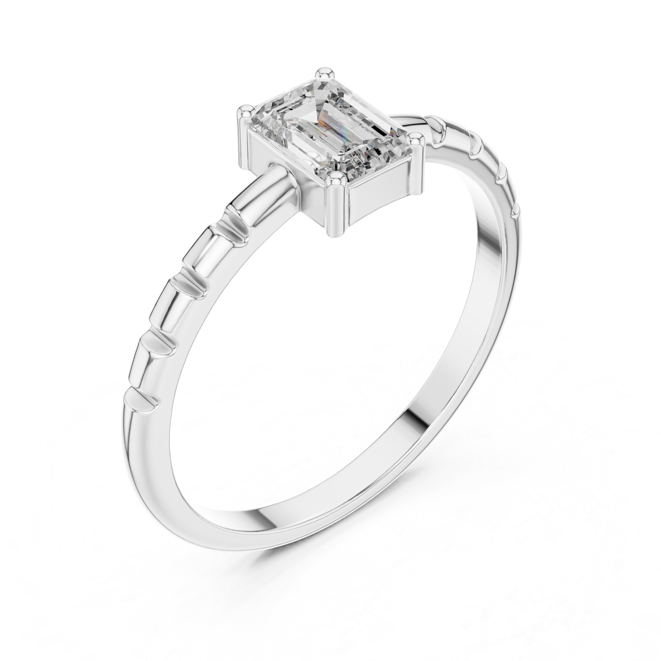 The Middelfart Ring - Emerald Cut Grooved Band Solitaire