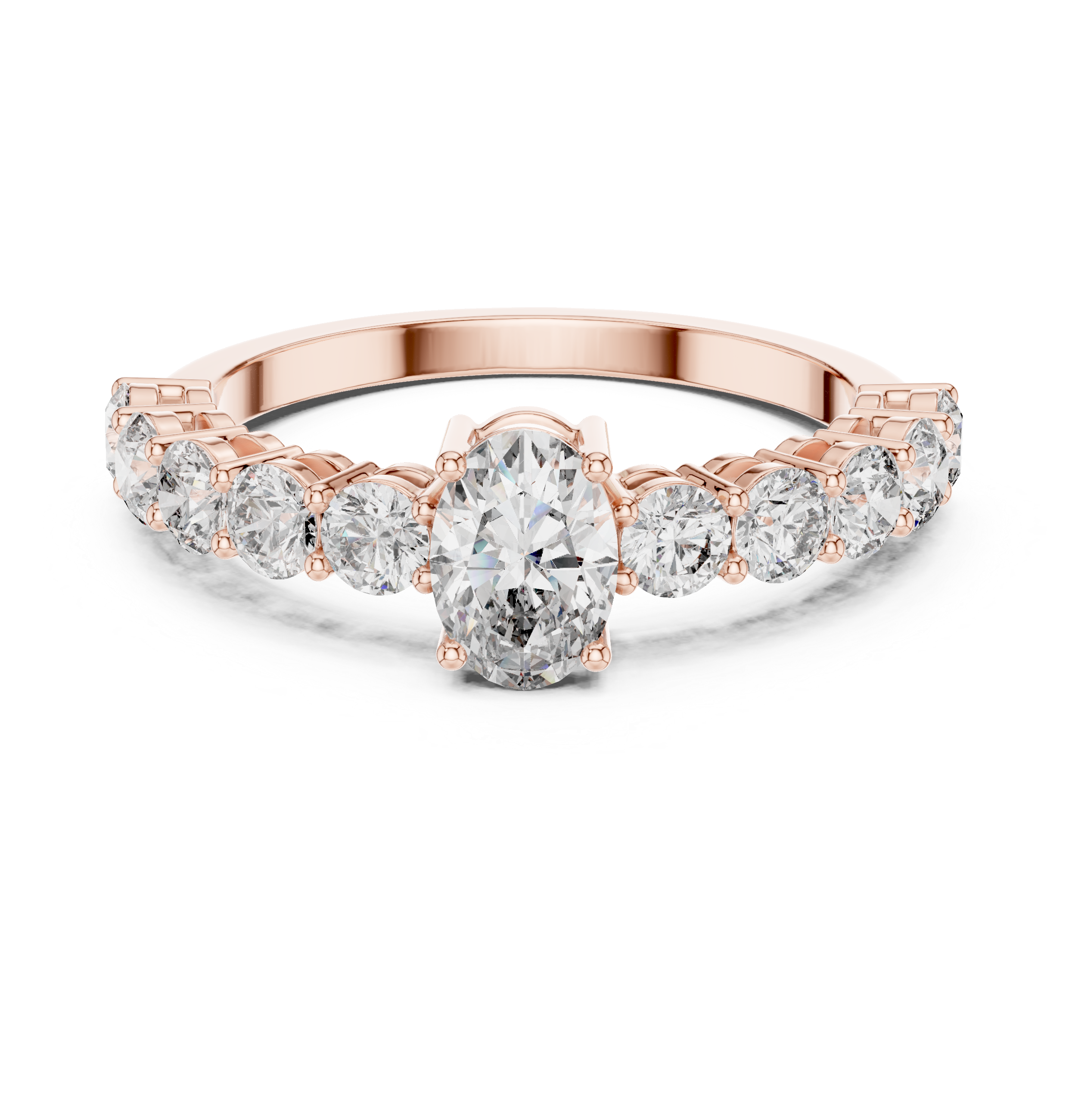The Sigulda Ring - Oval Cut Solitaire on Shared-Prong Diamond Band