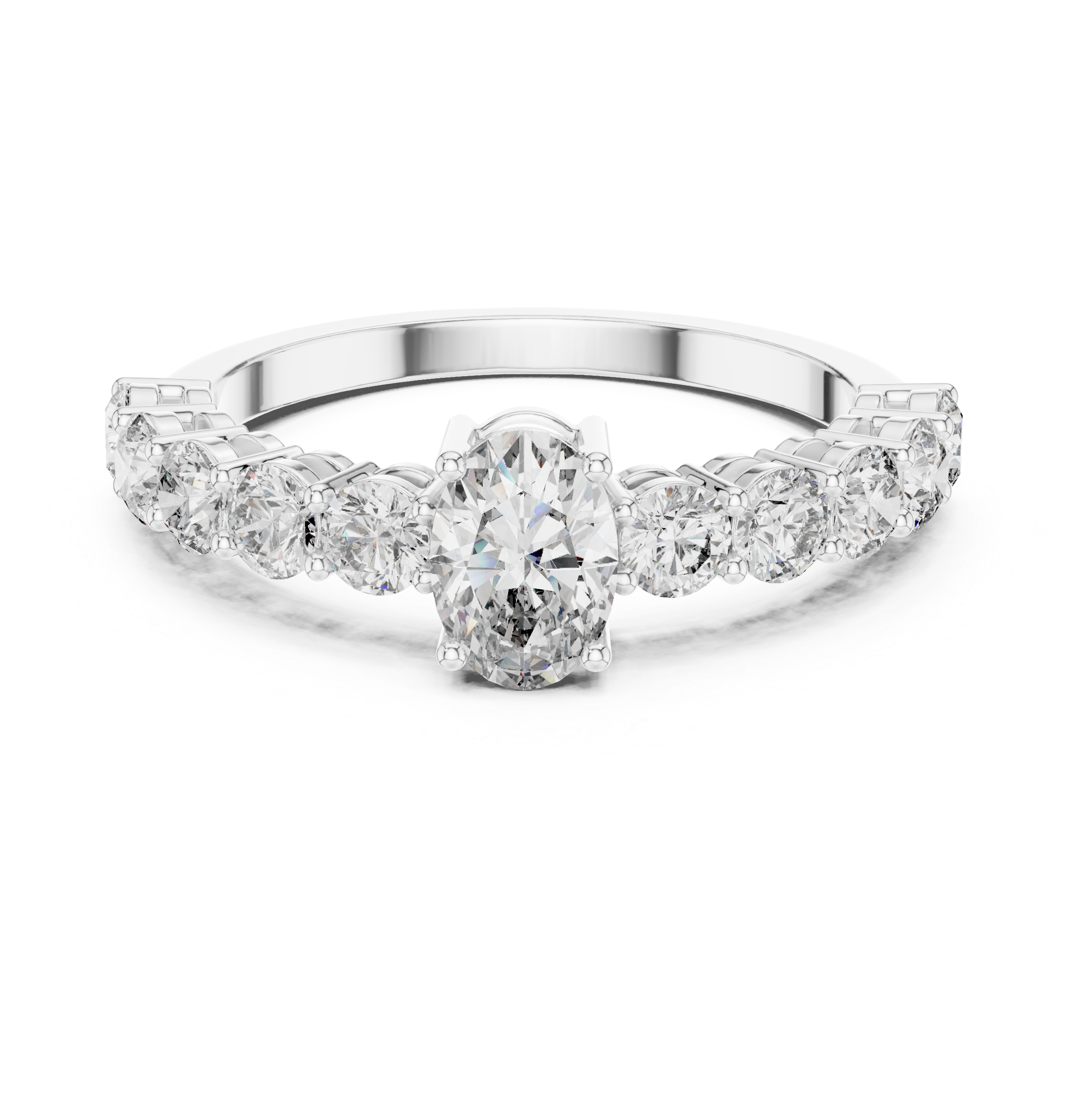 The Sigulda Ring - Oval Cut Solitaire on Shared-Prong Diamond Band