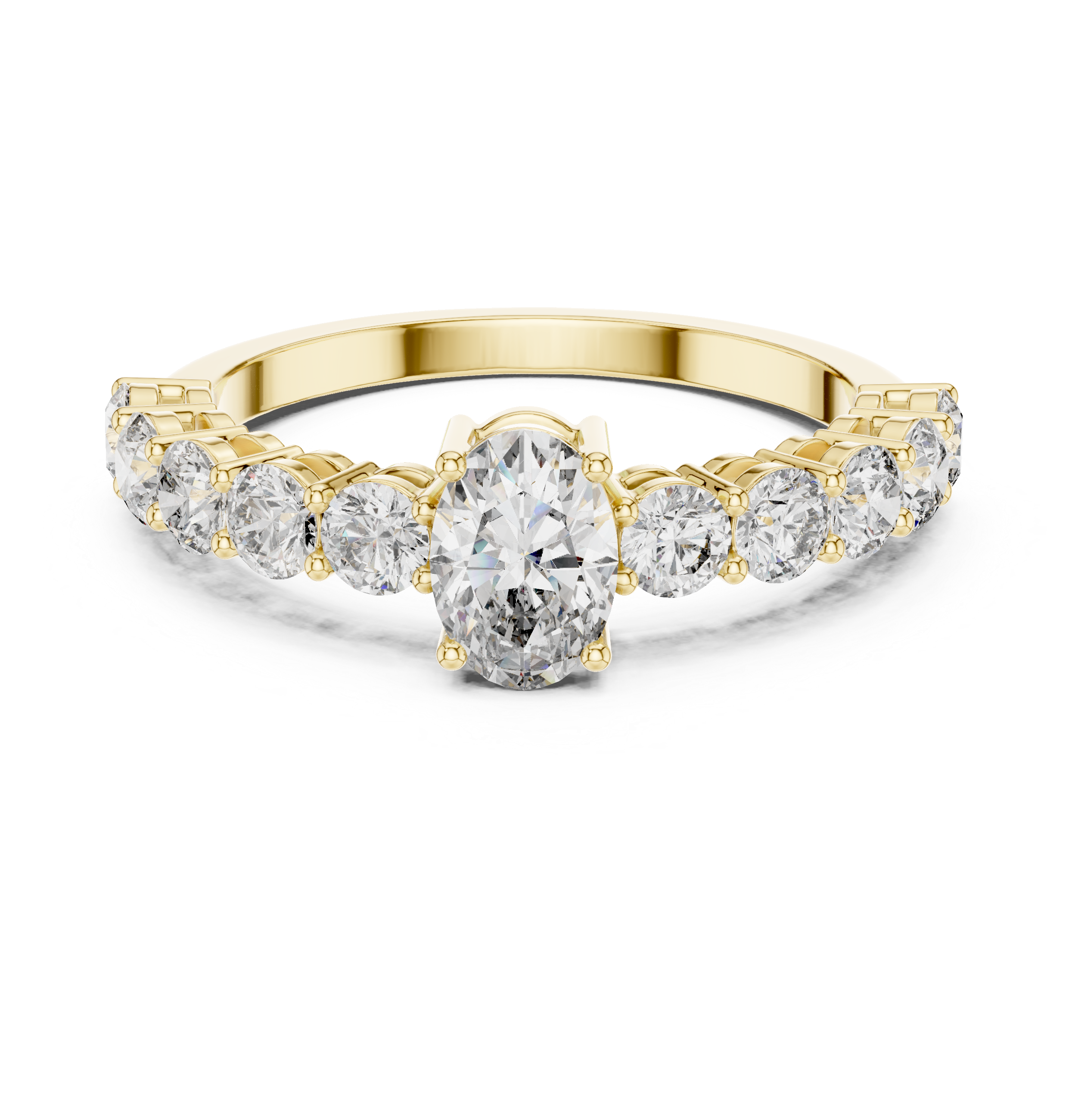 The Sigulda Ring - Oval Cut Solitaire on Shared-Prong Diamond Band