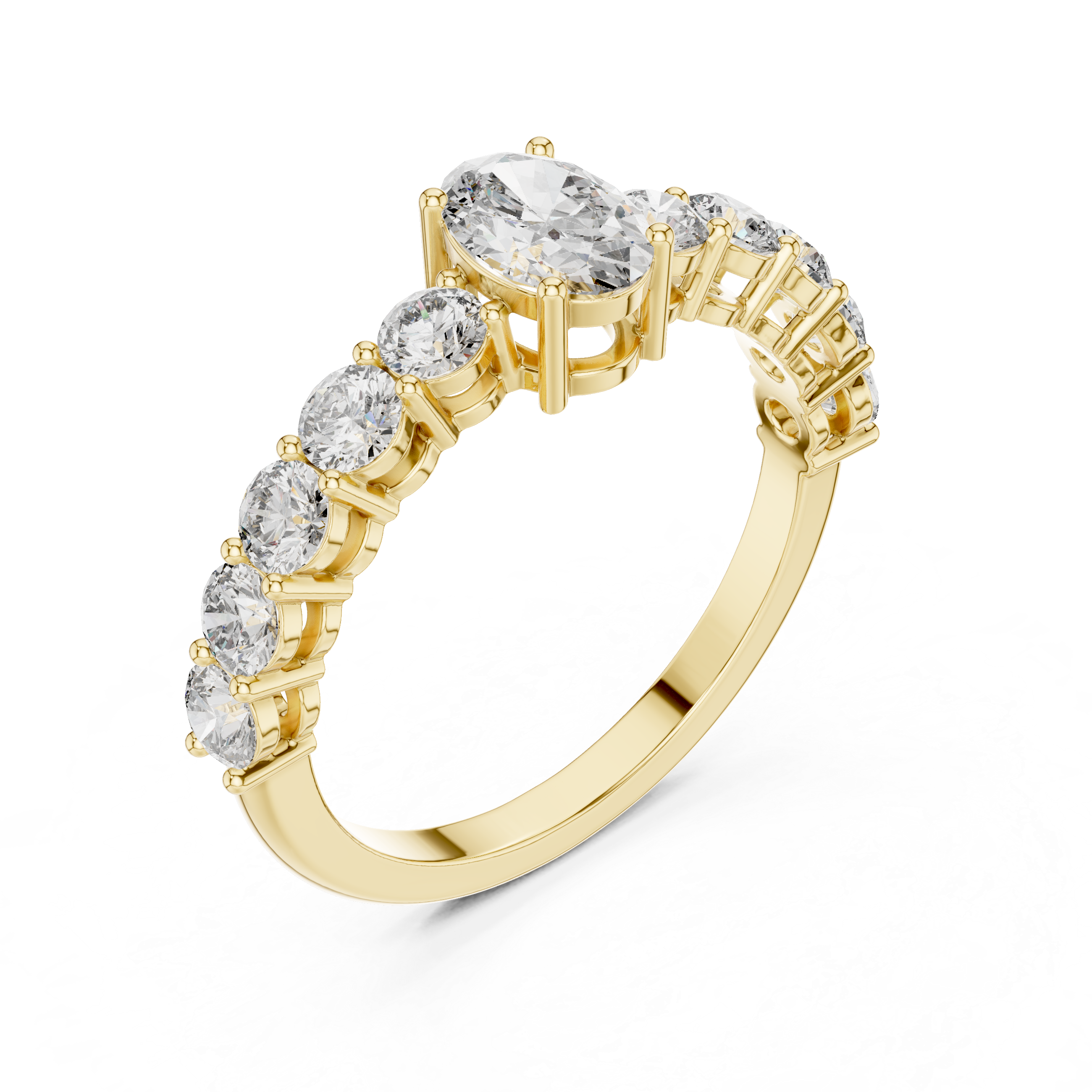 The Sigulda Ring - Oval Cut Solitaire on Shared-Prong Diamond Band
