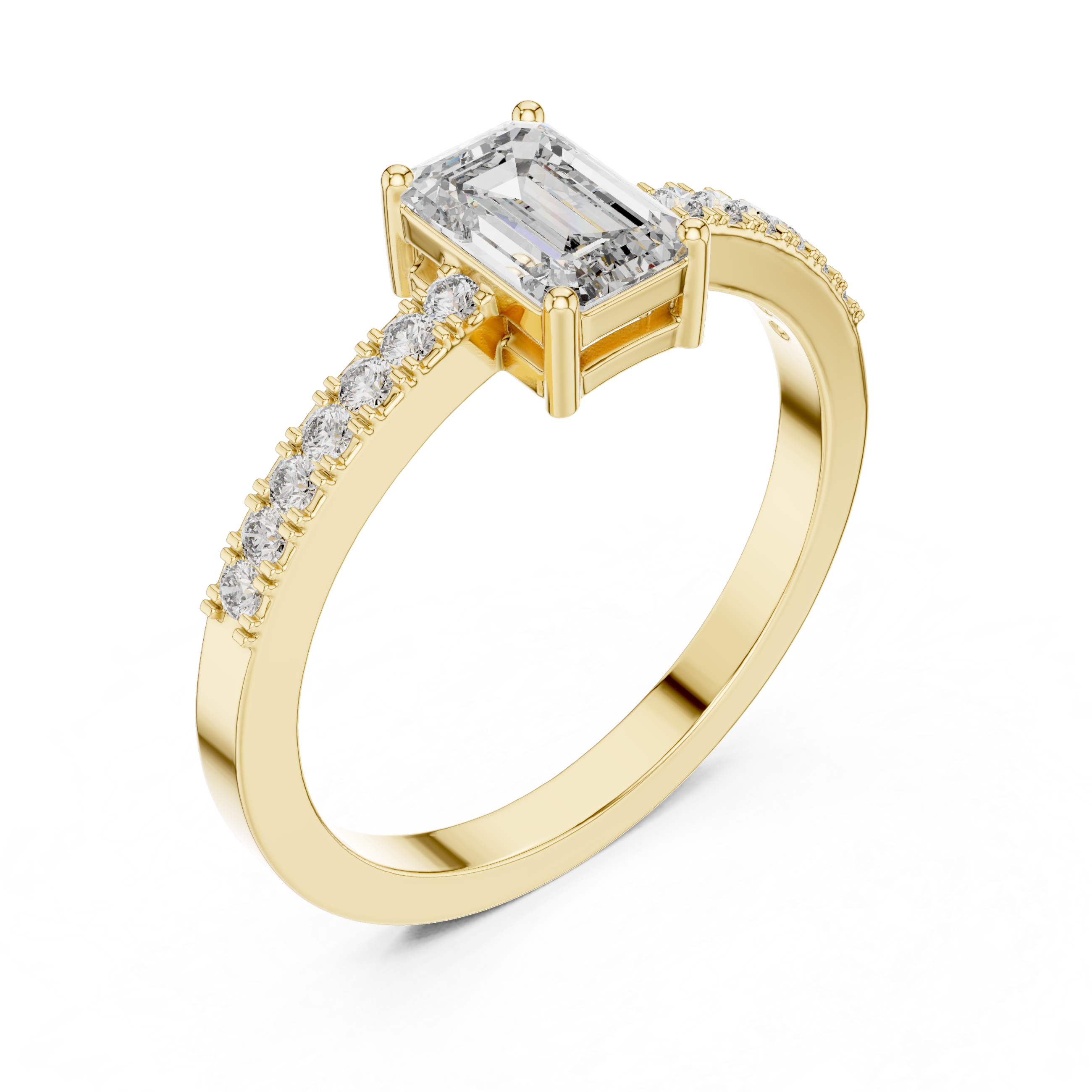 The Jurmala Ring - Emerald Cut Solitaire Pavé Engagement Ring
