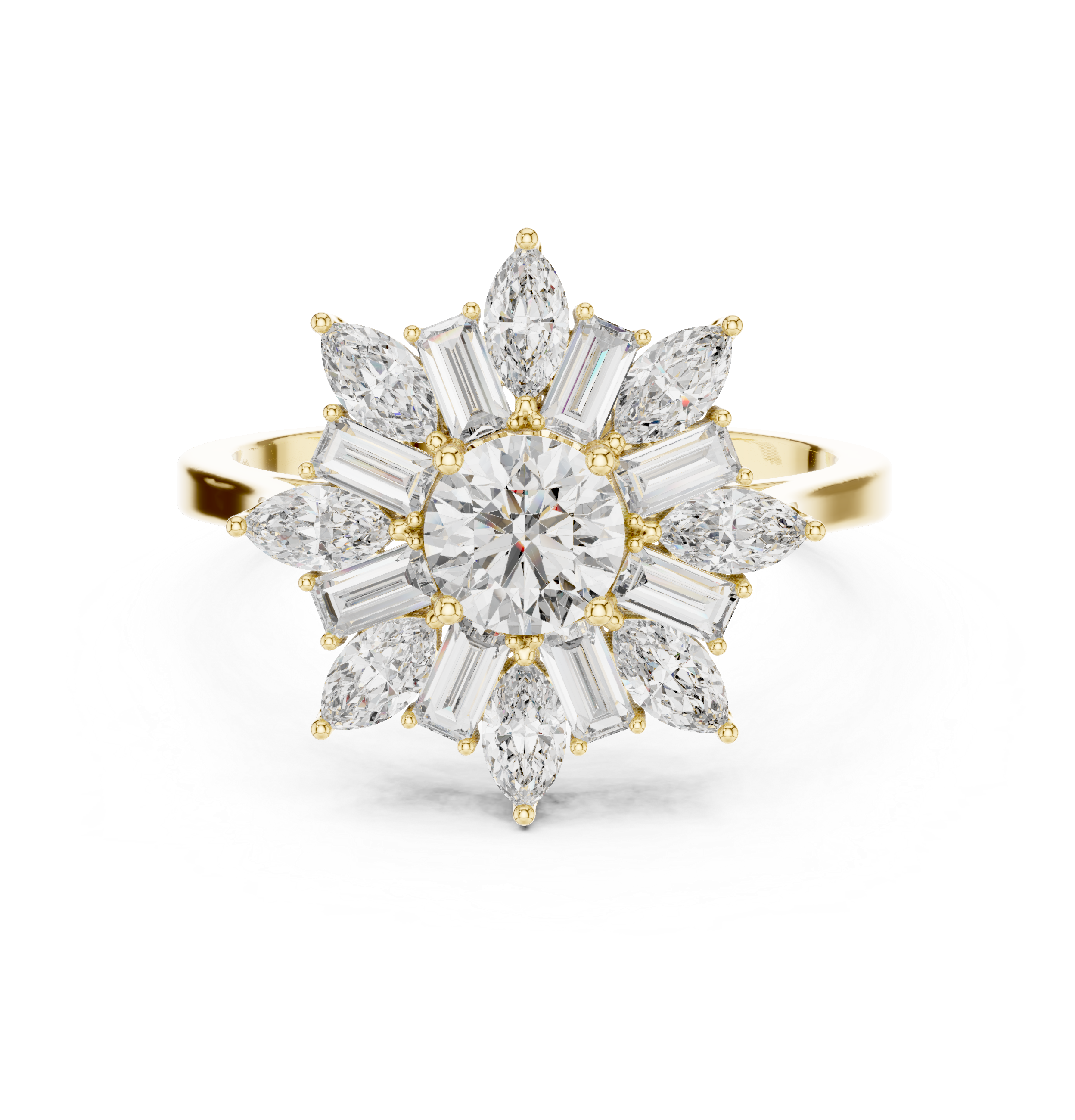 The Kuressaare Ring - Round, Marquise & Baguette Starburst Halo Ring