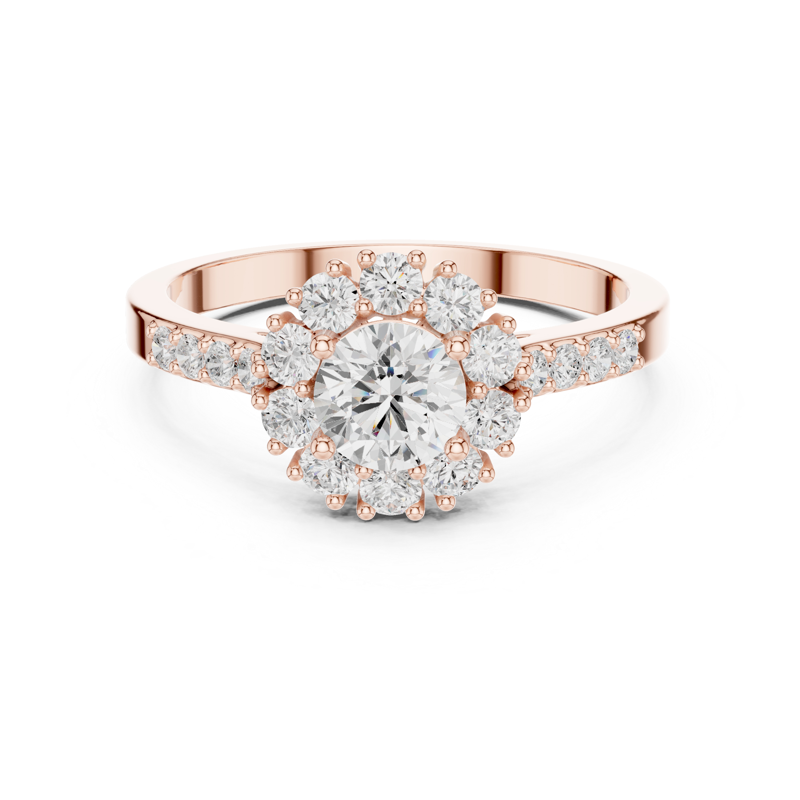 The Paide Ring - Round Cut Floral Halo Pavé Engagement Ring