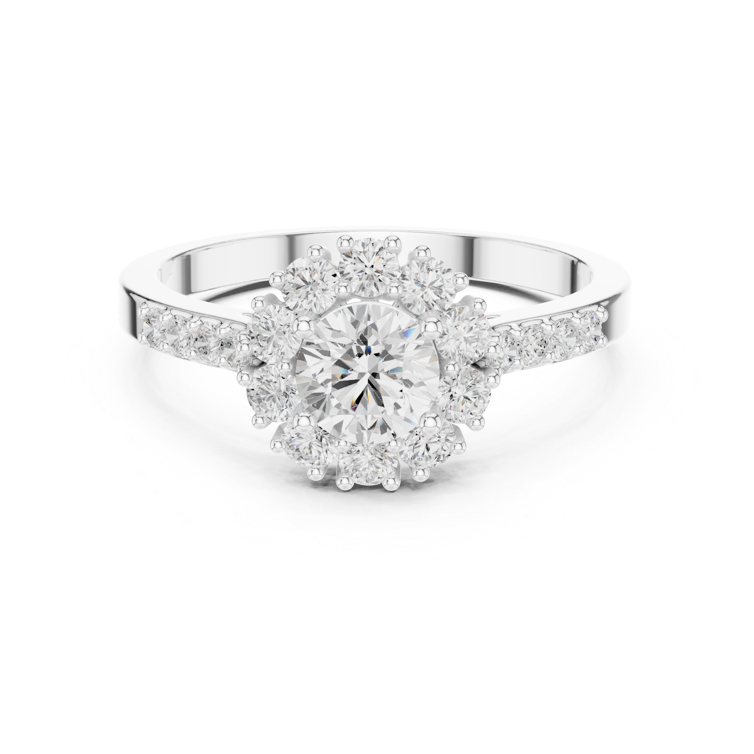 The Paide Ring - Round Cut Floral Halo Pavé Engagement Ring