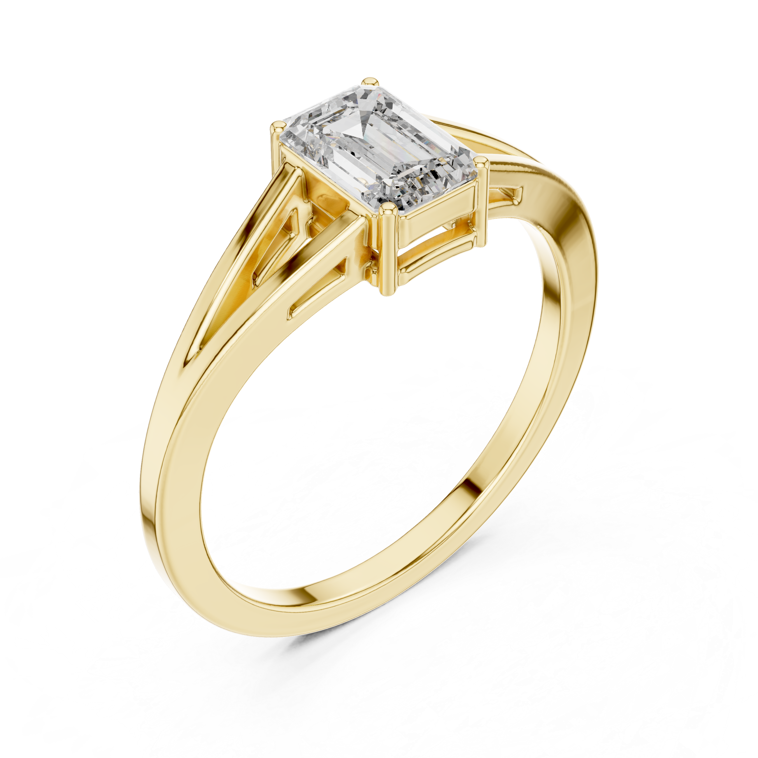 The Skive Ring - Emerald Cut Split Shank Solitaire Engagement Ring