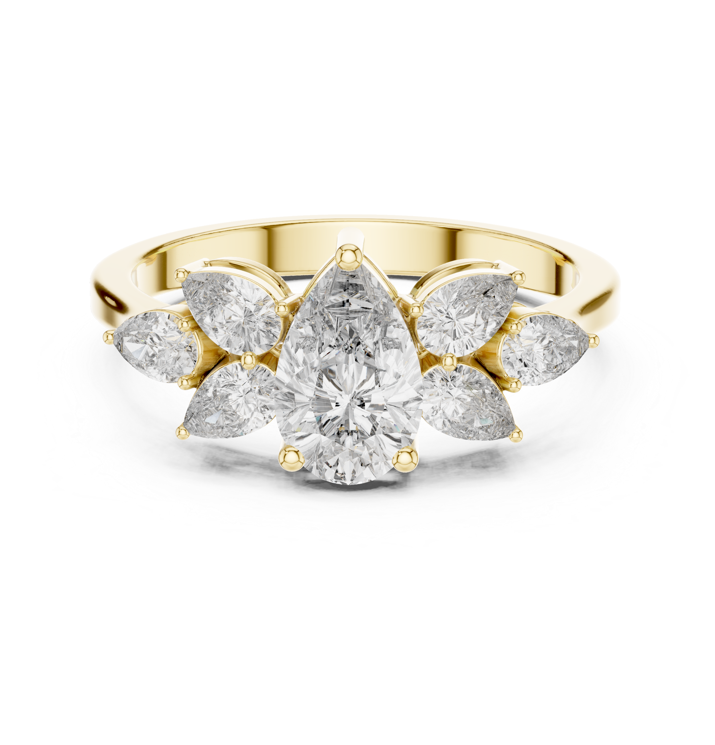 The Horsens Ring - Pear Cut Seven-Stone Fan Cluster Diamond Ring