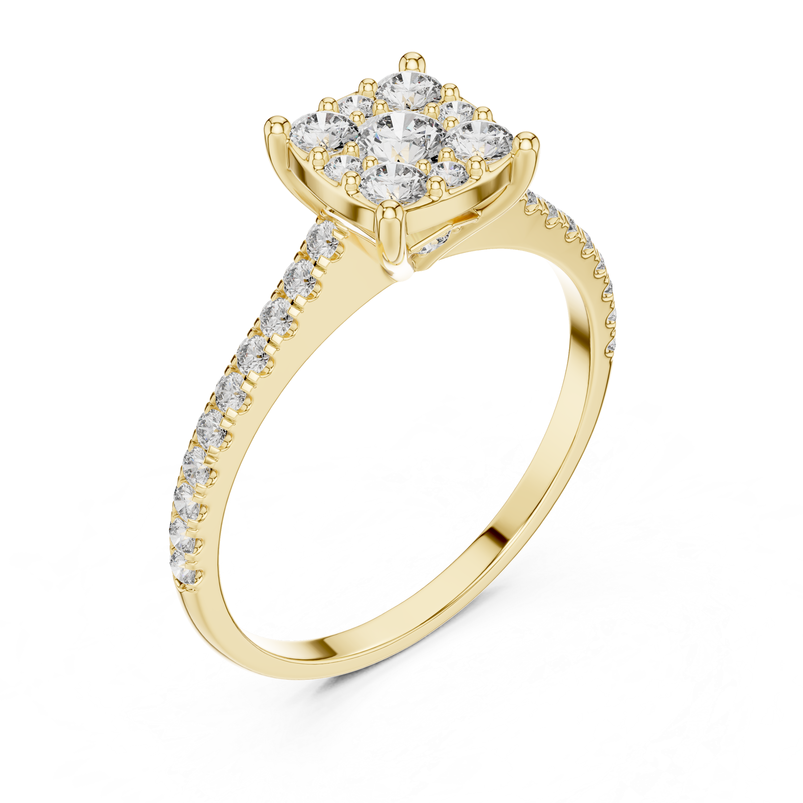 The Norrköping Ring - Round Composite Cluster Pavé Engagement Ring