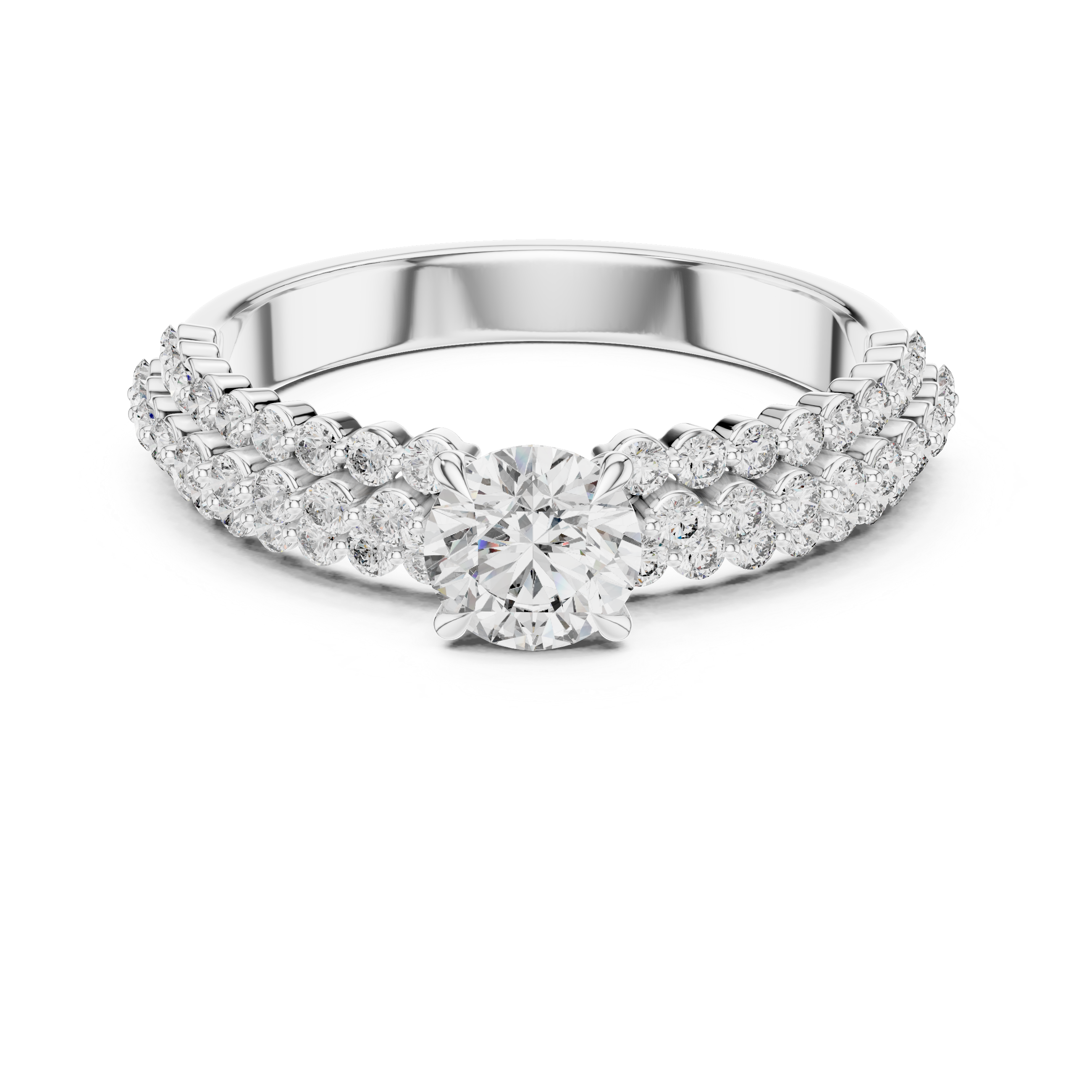 The Halmstad Ring - Round Cut Triple-Row Pavé Engagement Ring