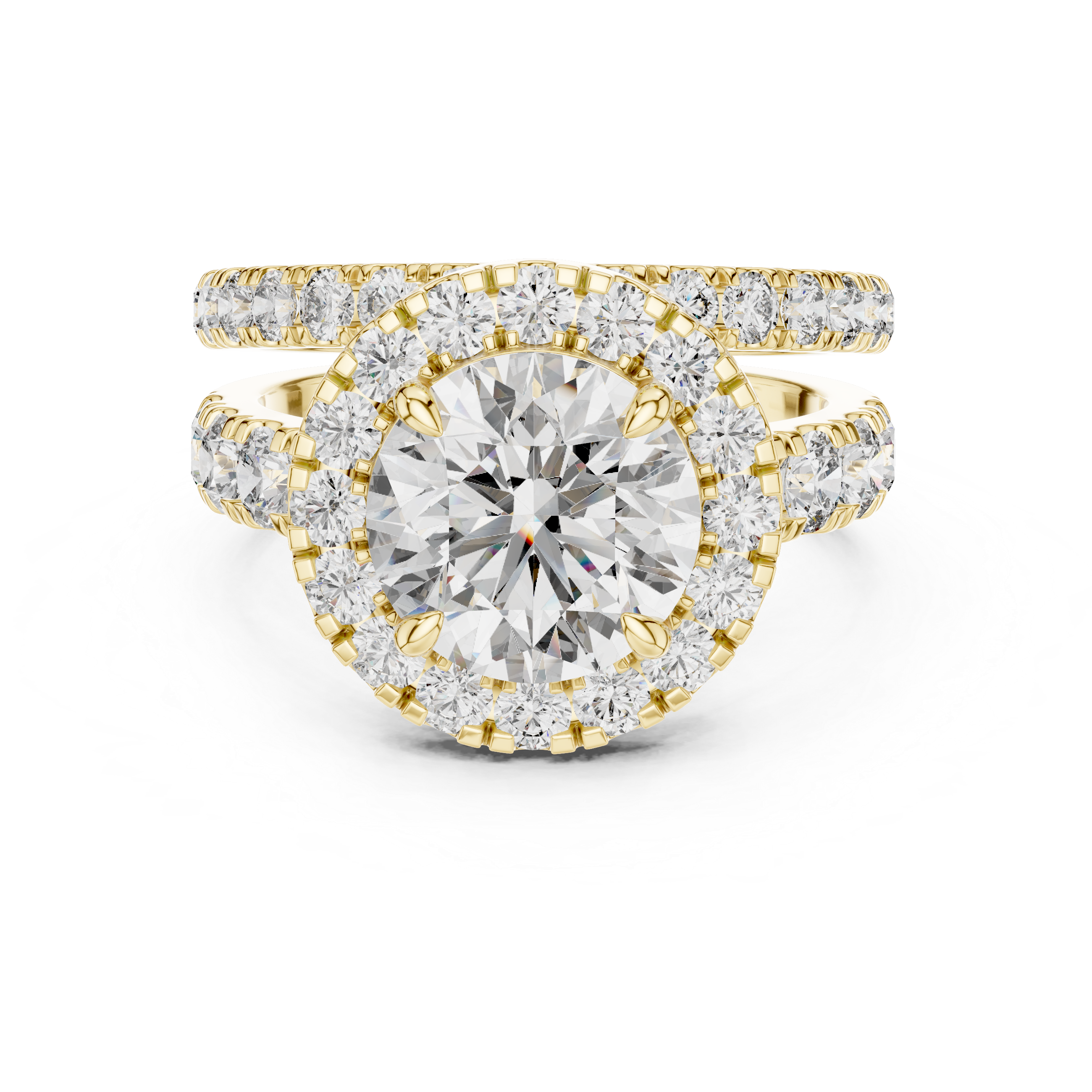 Muur Atelier Solid Gold Round Cut Halo Diamond Bridal Set