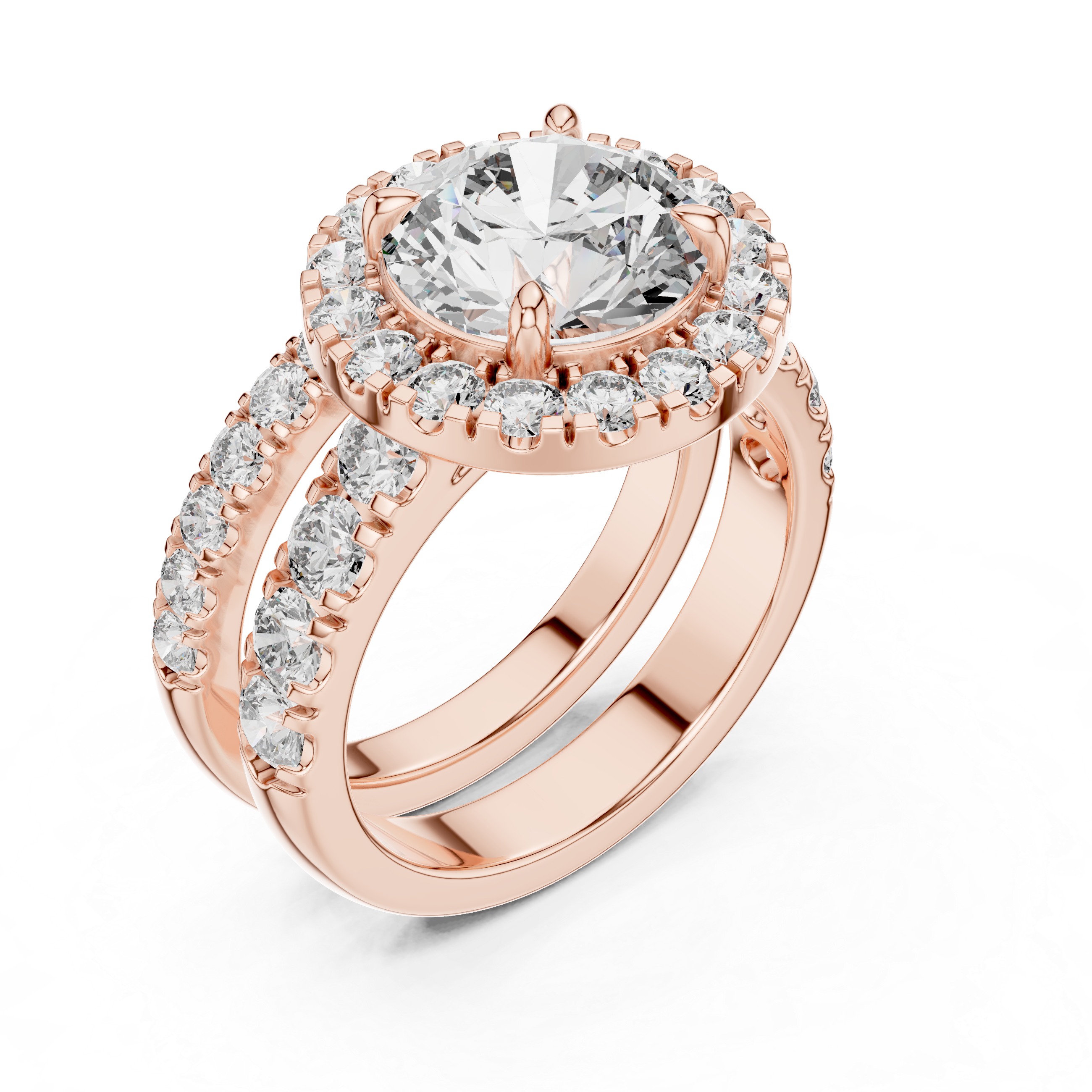 The Karlstad Ring - Round Cut Halo Bridal Set (Engagement Ring & Band)