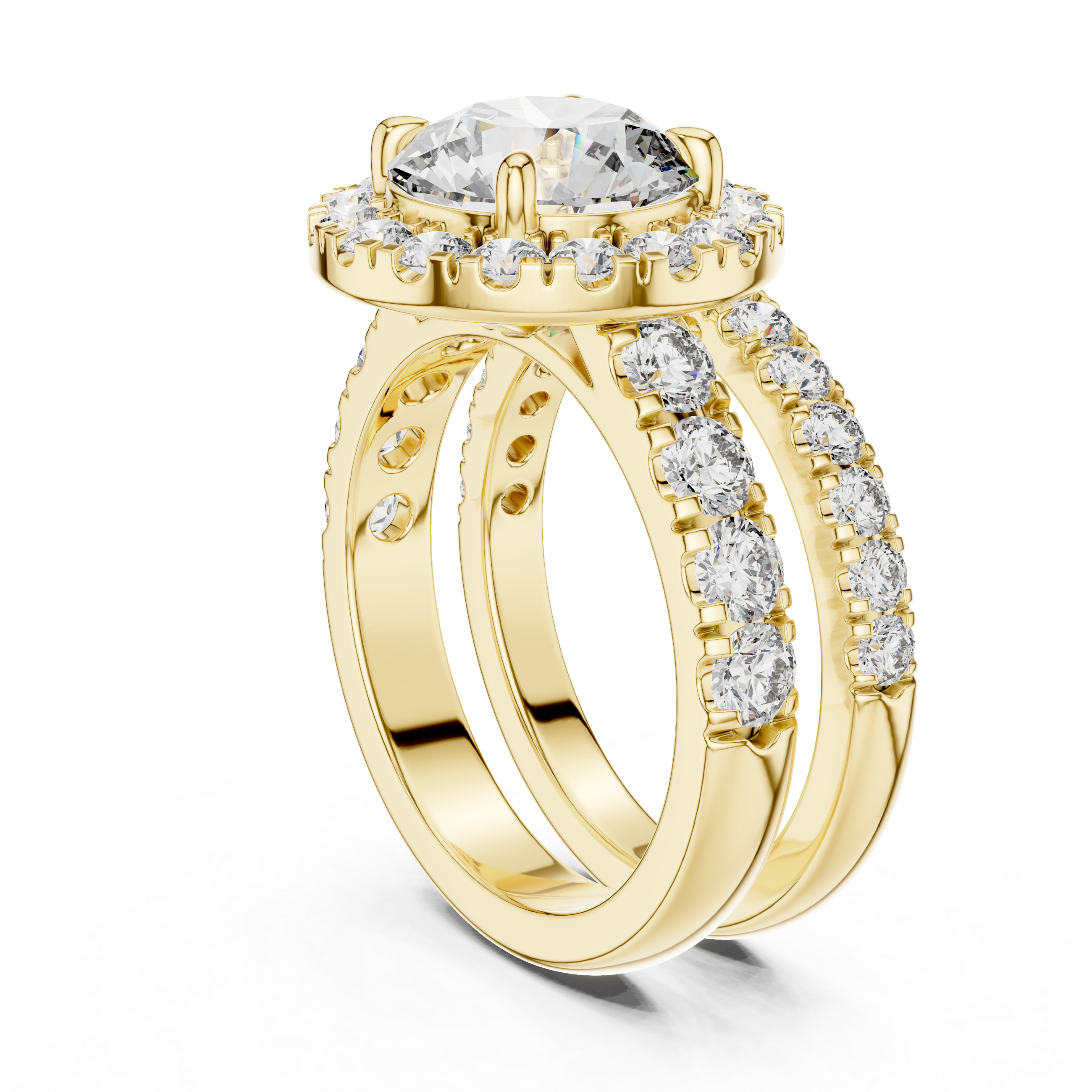 Muur Atelier Solid Gold Round Cut Halo Diamond Bridal Set