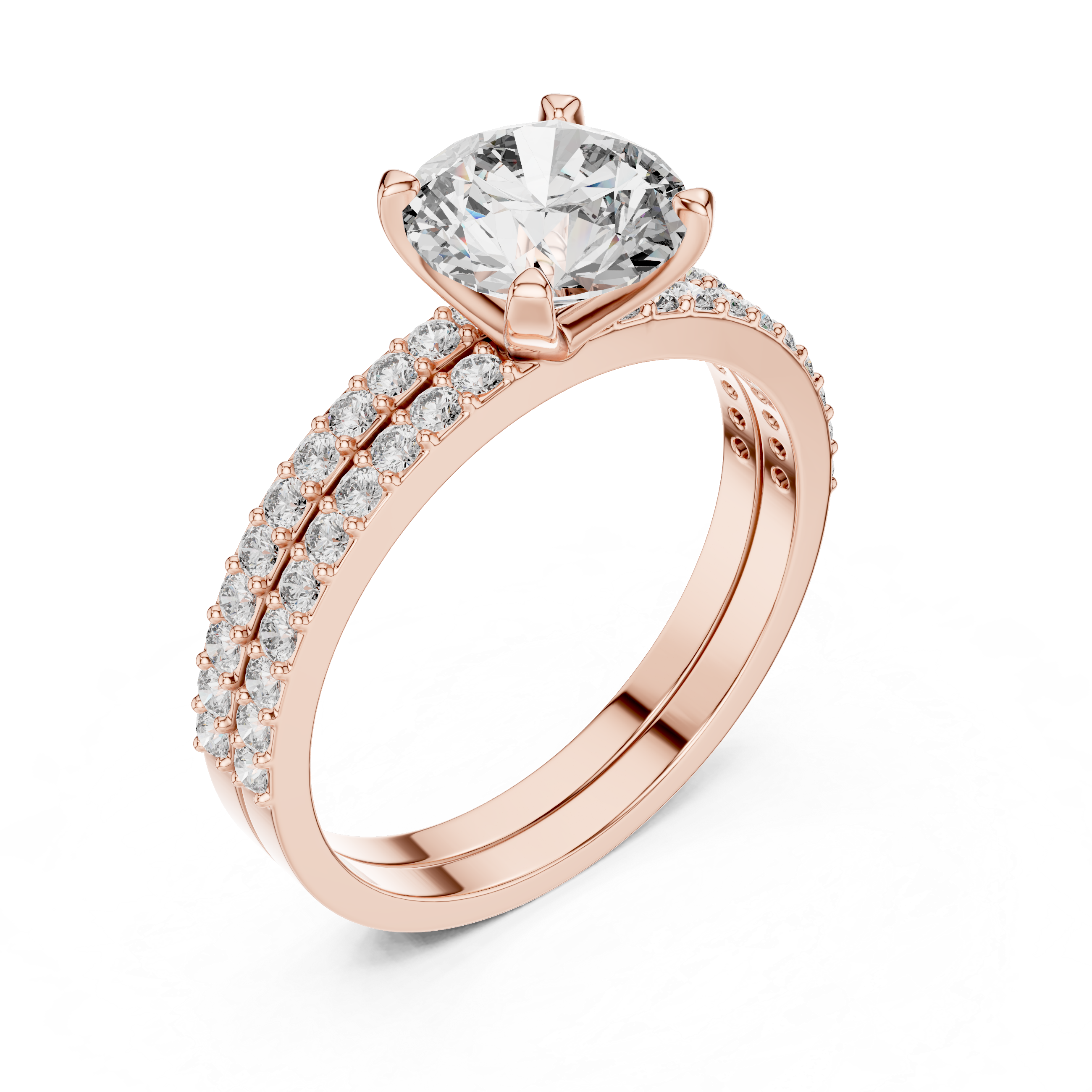 The Sundsvall Ring - Round Cut Pavé Bridal Set