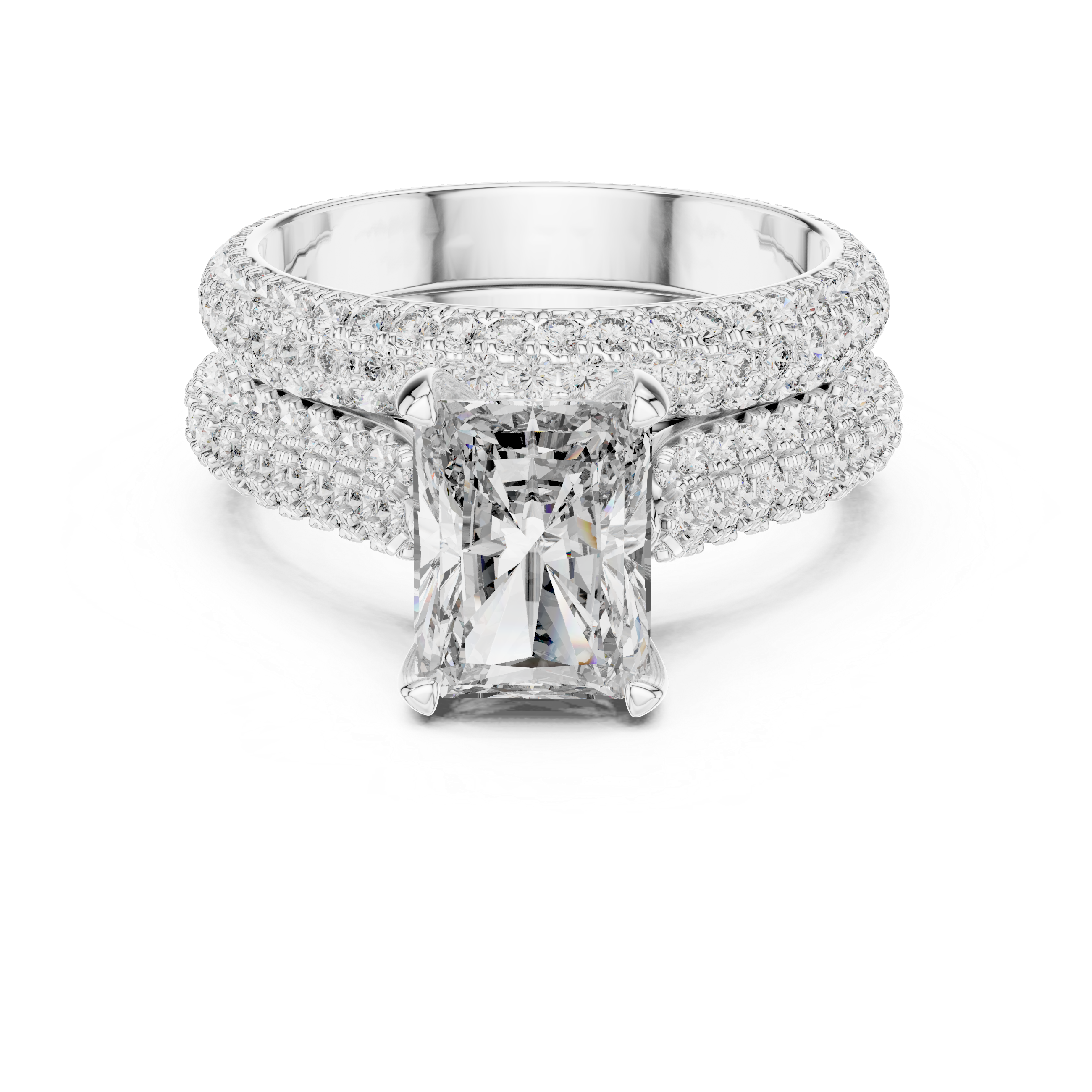 The Kiruna Ring - Radiant Cut Triple-Row Pavé Bridal Set