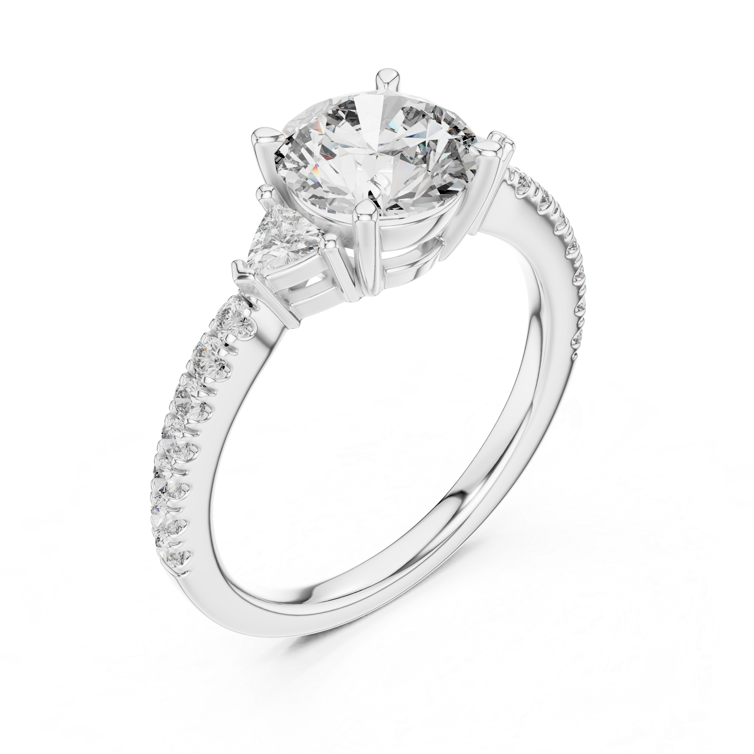 The Lemvig Ring - Round & Trillion Cut Three-Stone Pavé Engagement Ring