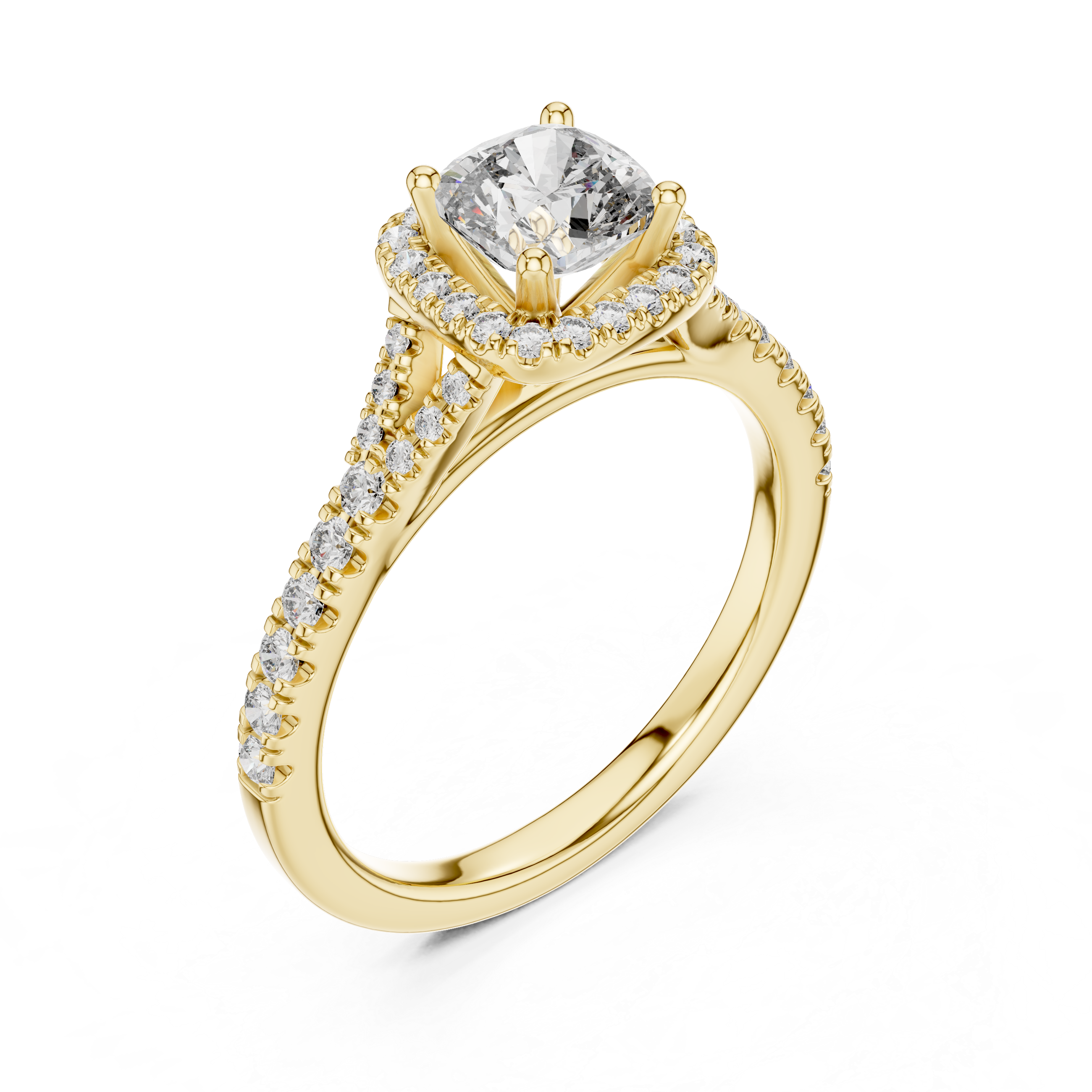 The Kaunas Ring - Cushion Cut Split Shank Halo Engagement Ring