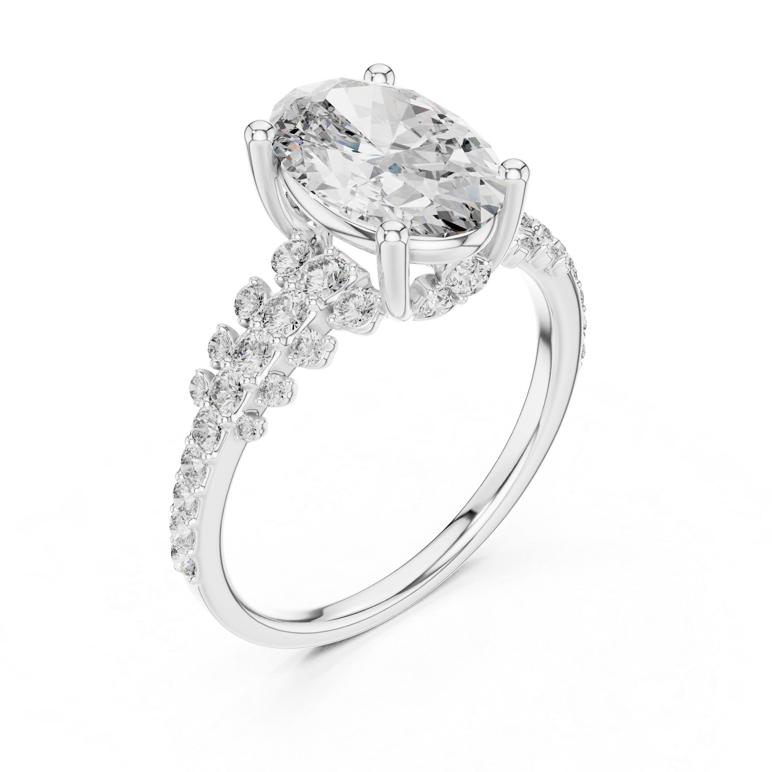The Bruges Ring - Oval Cut Triple-Row Pavé Engagement Ring