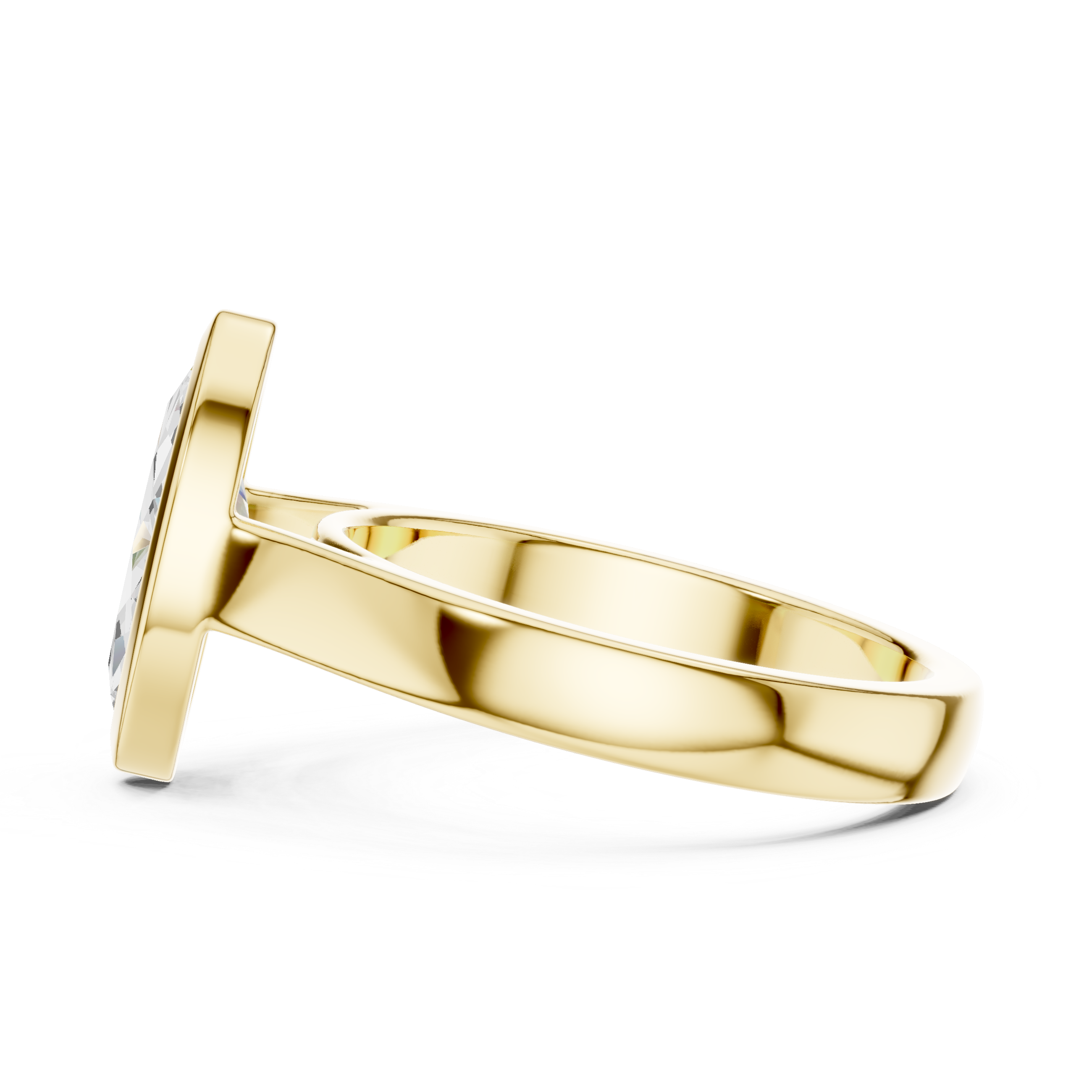 Gold ring with a diamond on a white background
