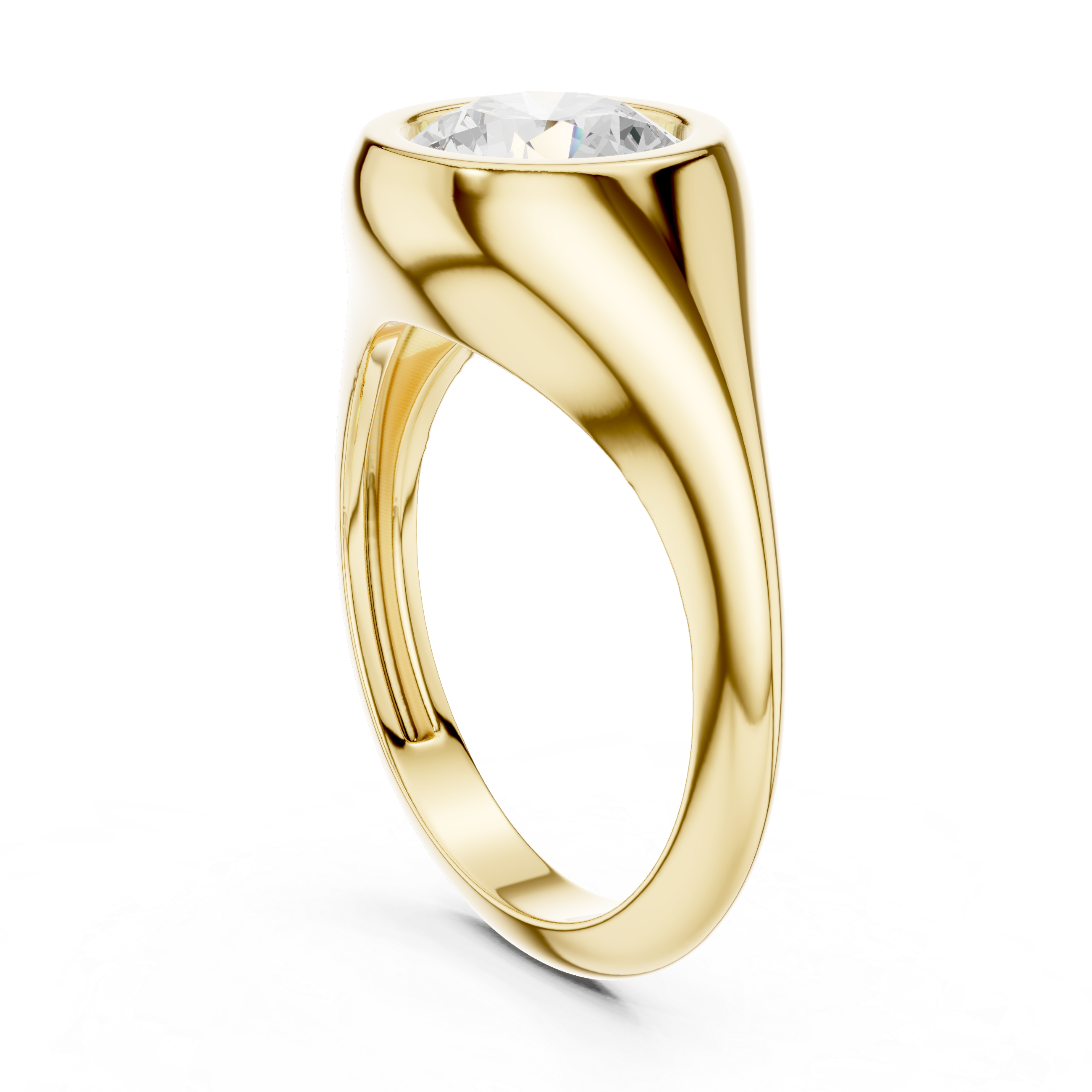 Gold ring with a diamond on a white background
