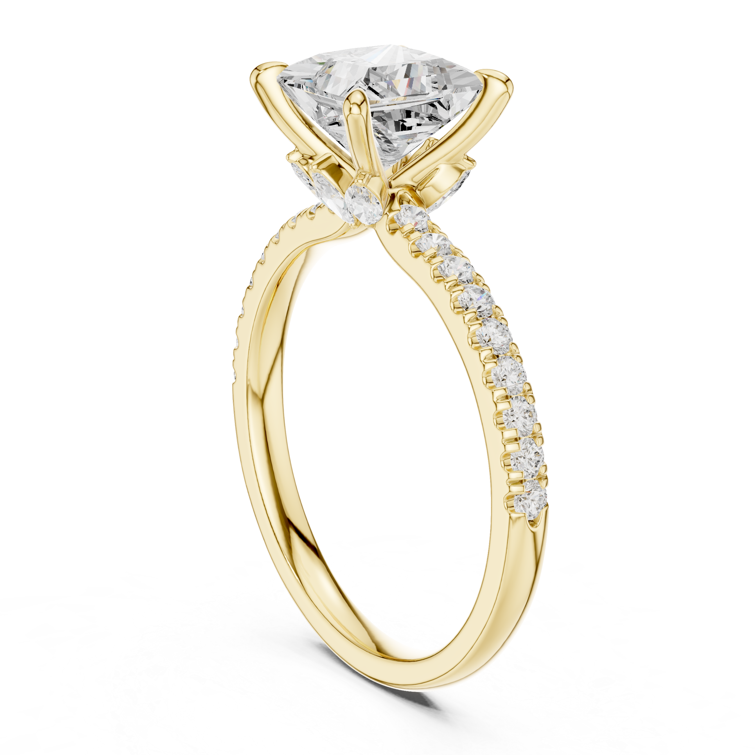 Gold ring with a diamond on a white background