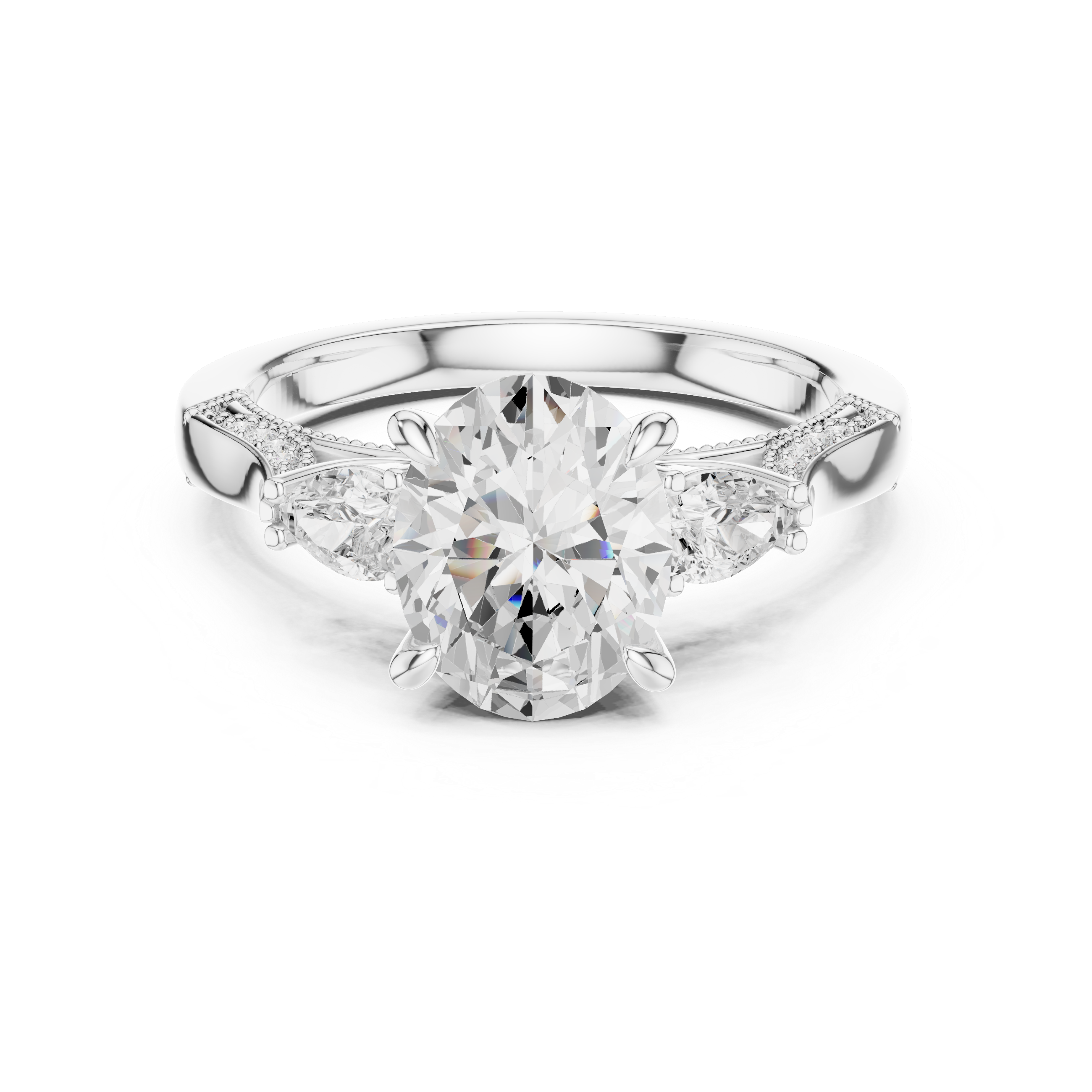 Diamond ring with intricate design on a white background