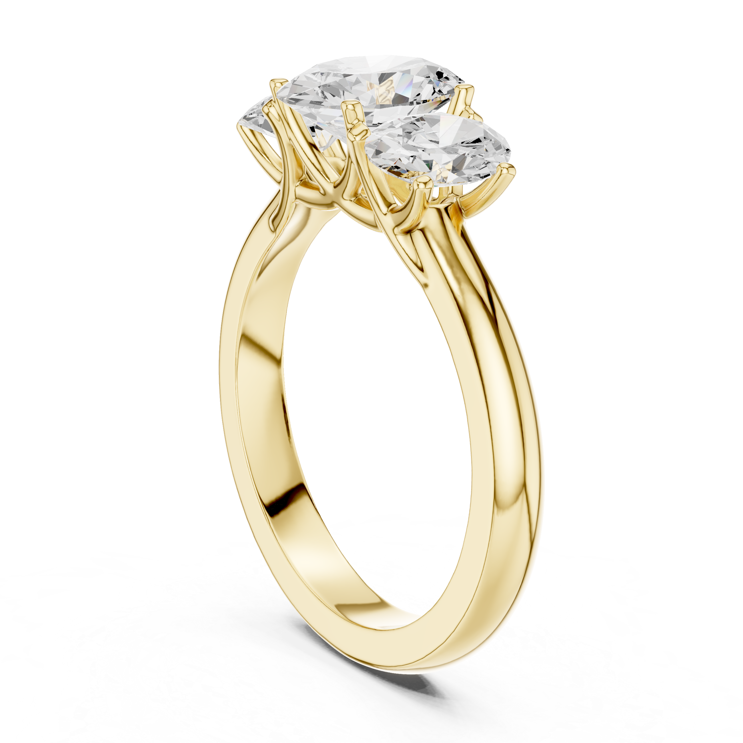 Gold ring with a large diamond on a white background