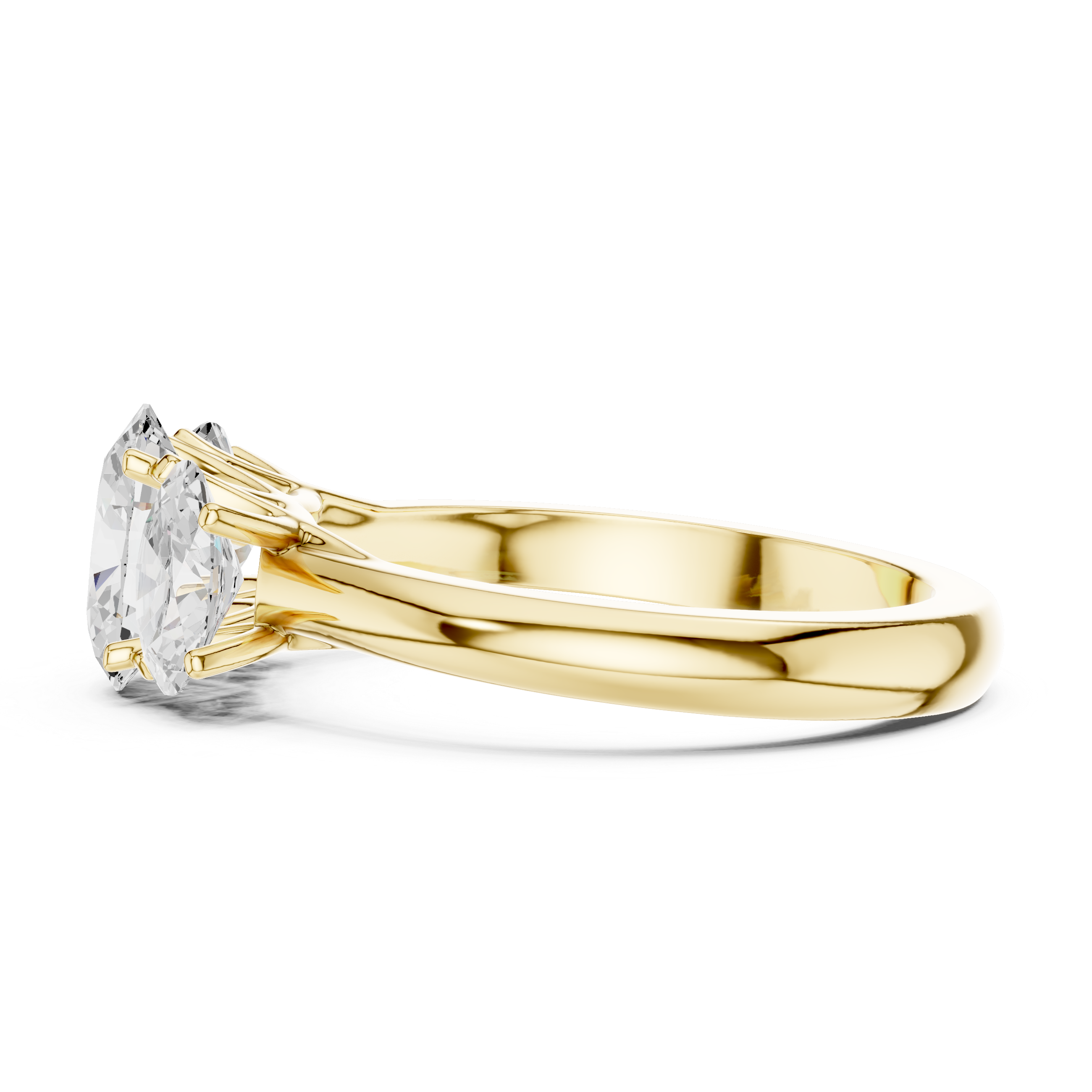 Gold ring with a large diamond on a white background