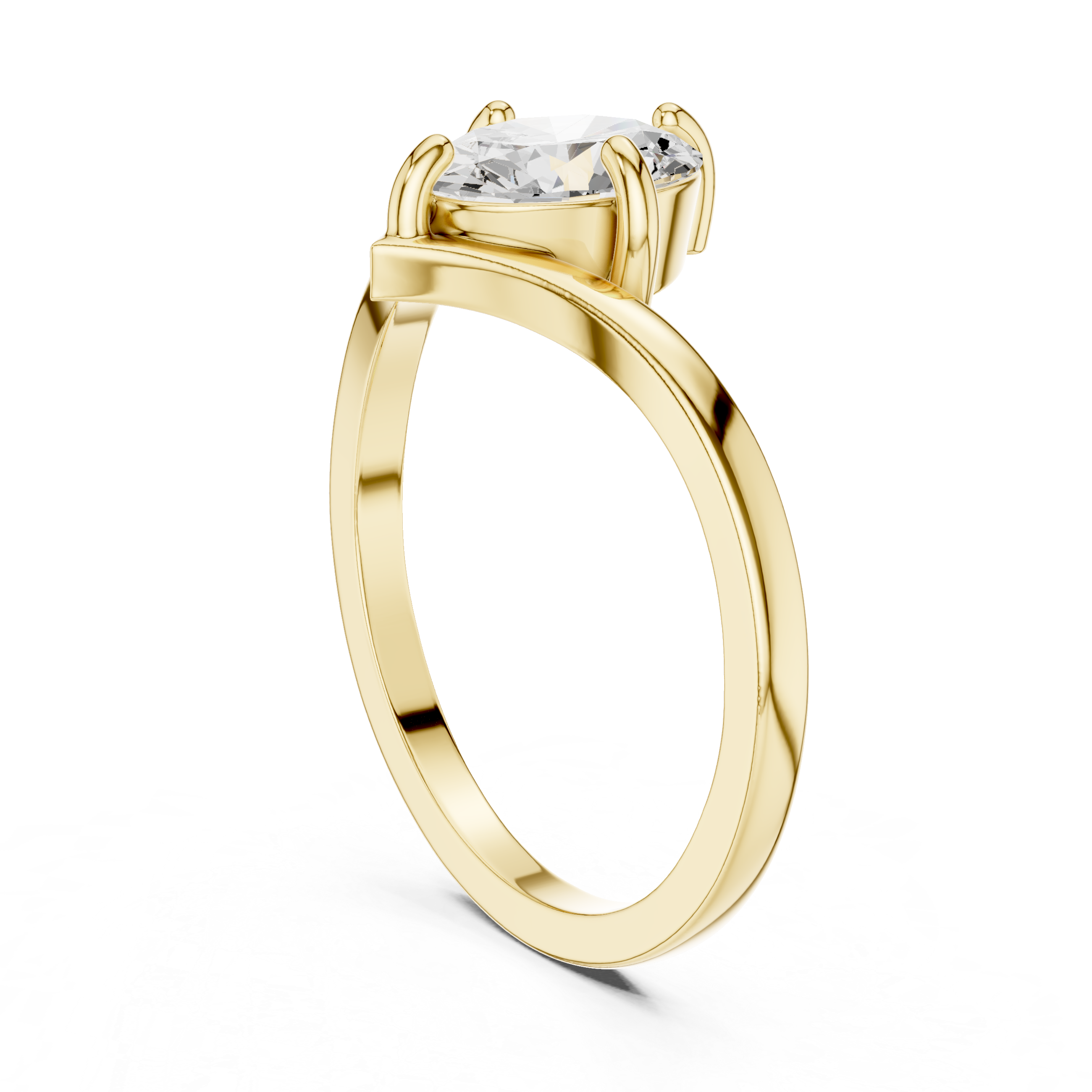 Gold ring with a diamond on a white background