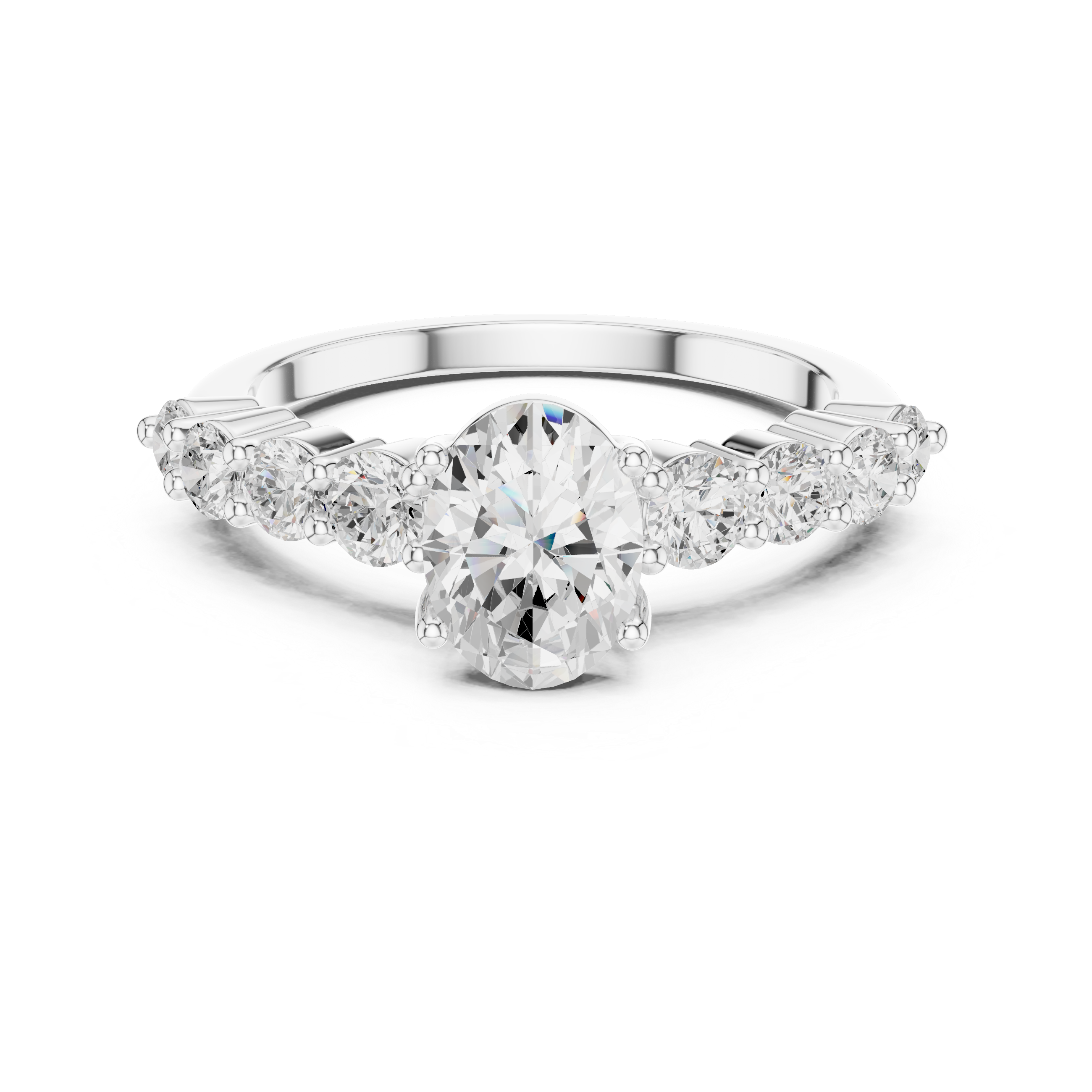 Diamond ring with a white gemstone on a white background