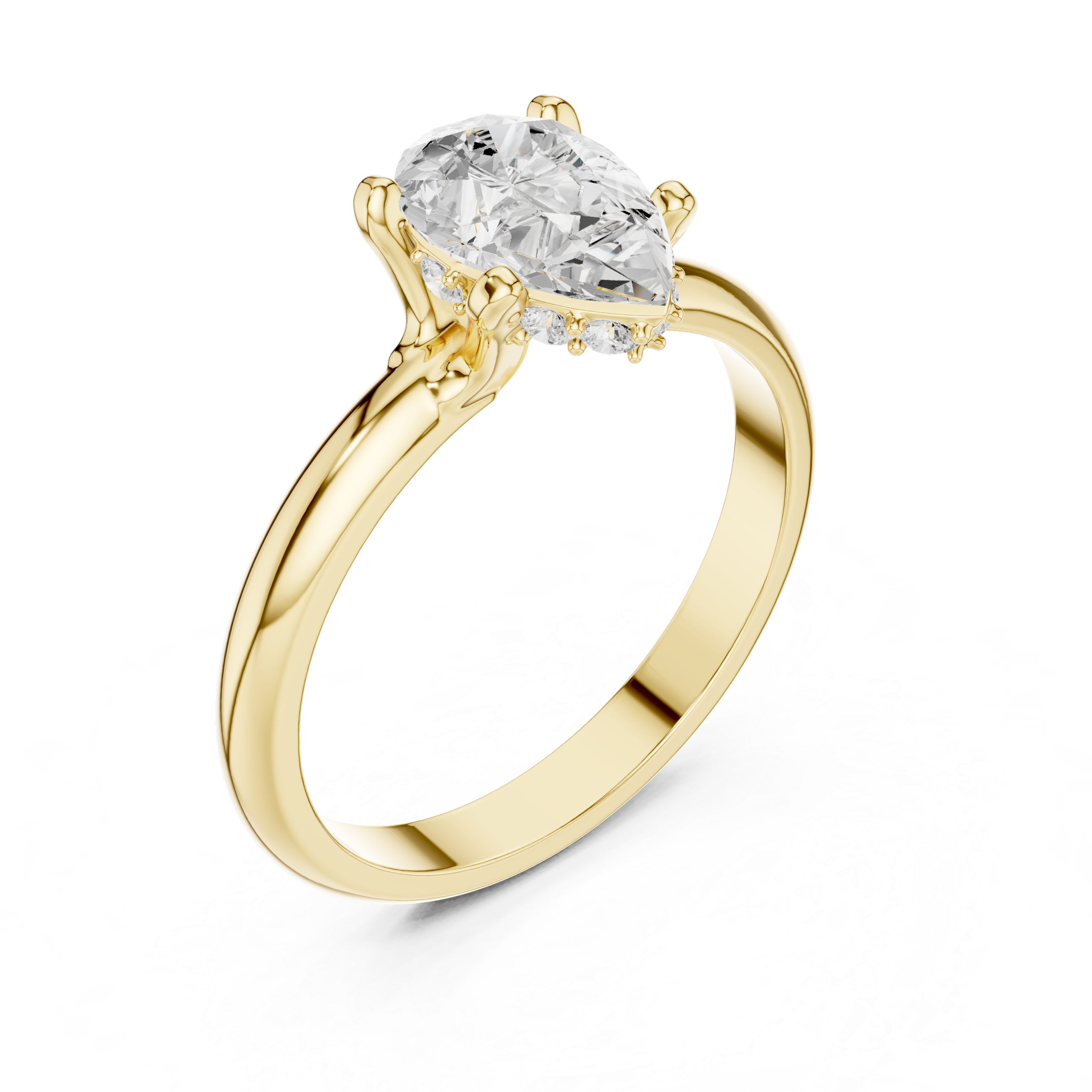 Gold ring with a diamond on a white background